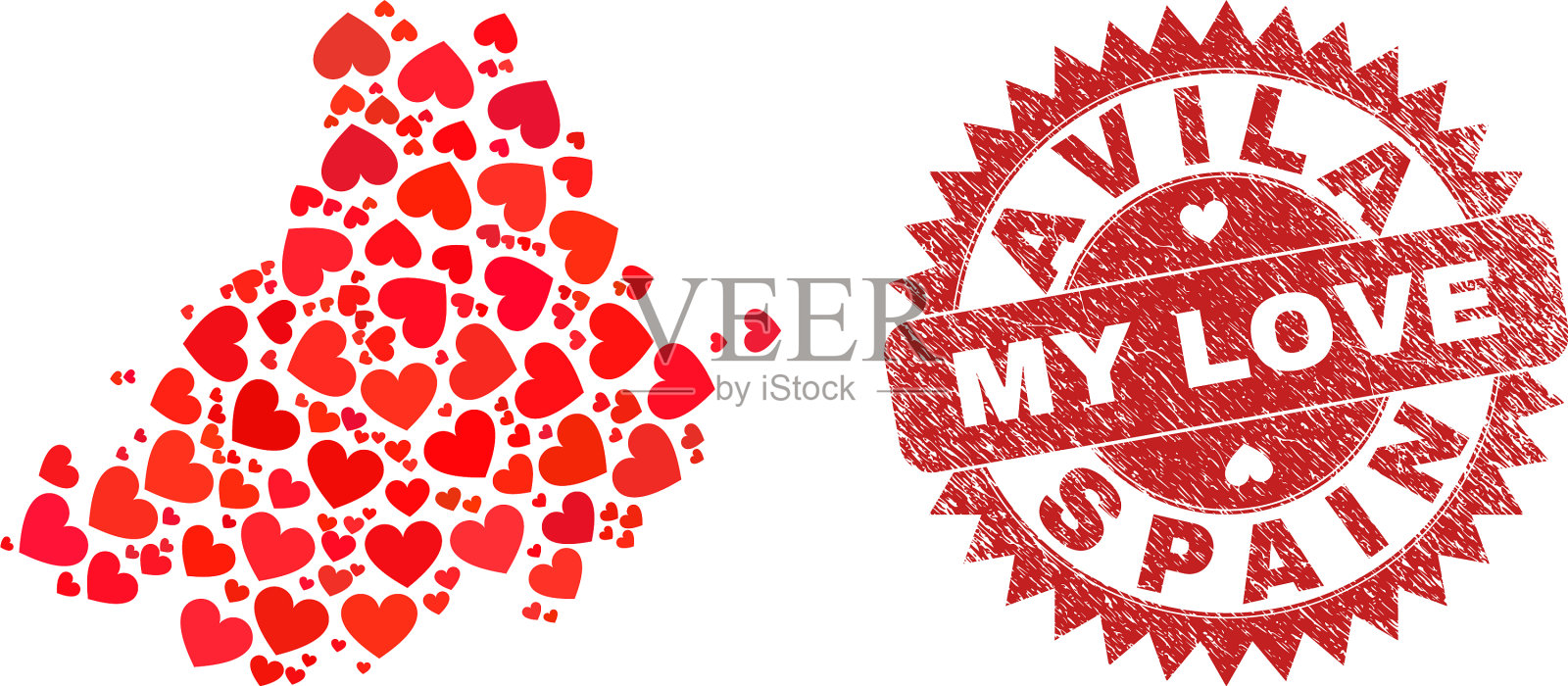 我的爱橡皮图章和阿维拉省地图插画图片素材