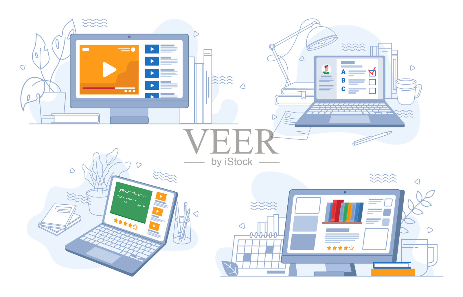 电子学习设置了在线远程教育网络研讨会图标素材