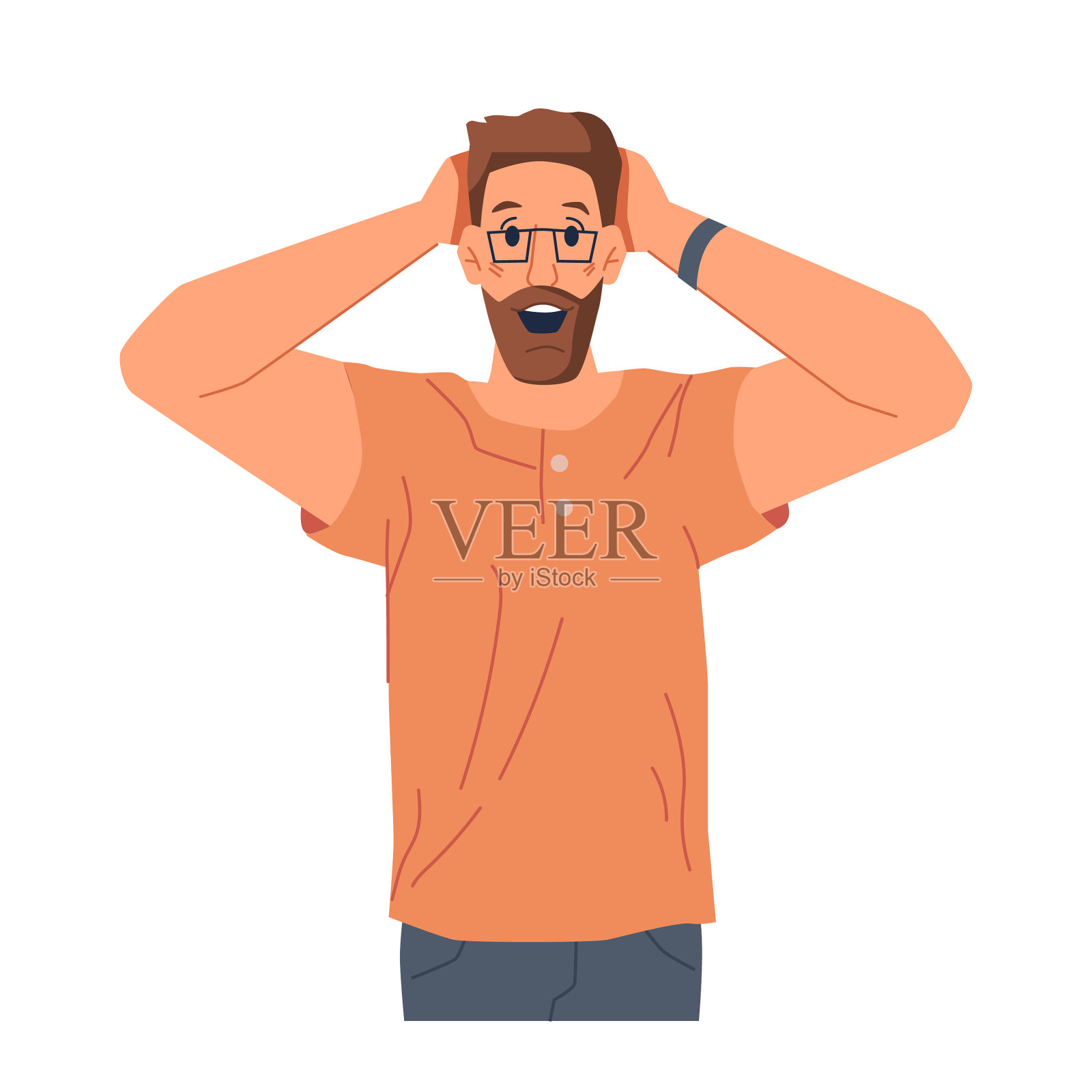 满脸胡须的男性角色脸上带着喜悦设计元素图片