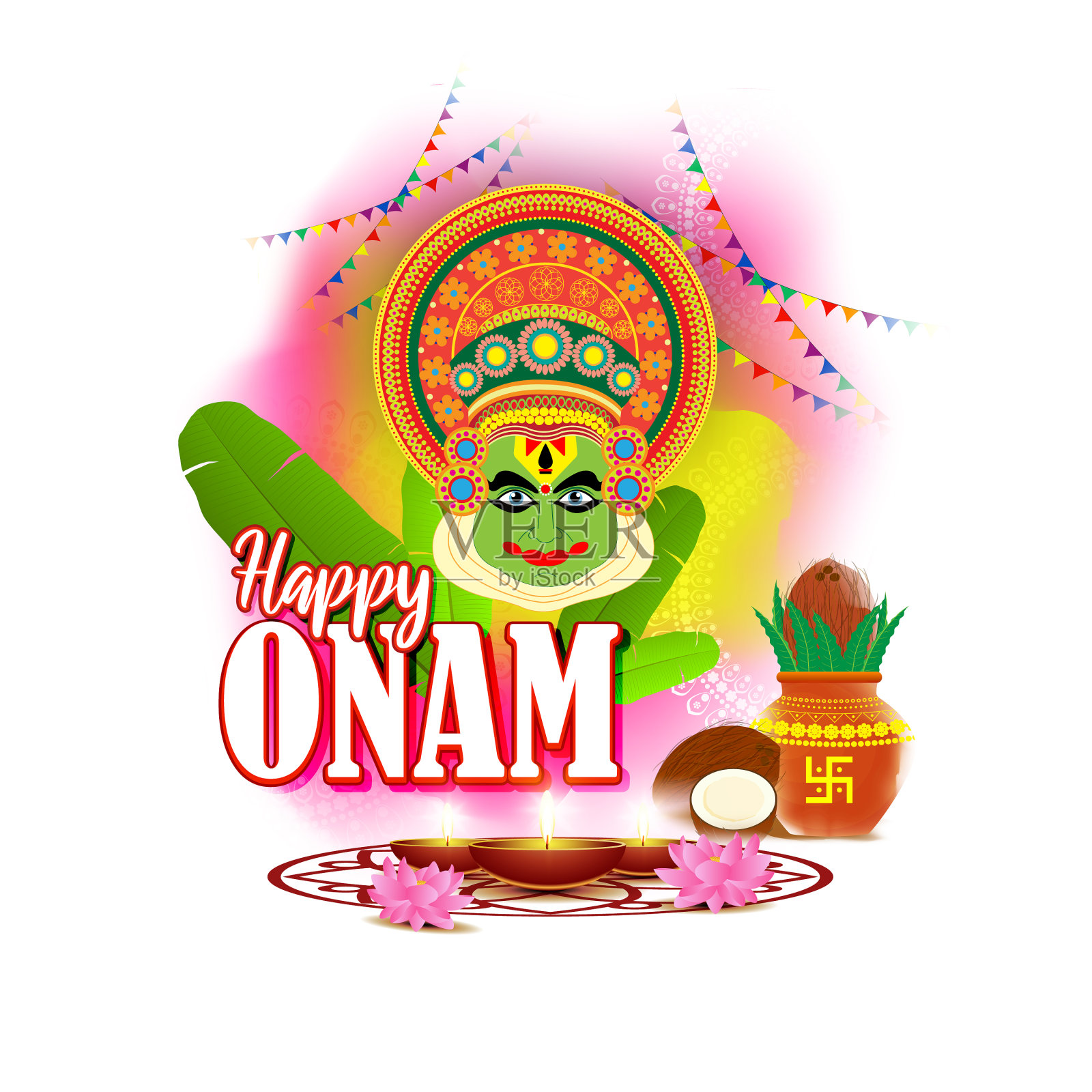 快乐的阿南问候图像与卡塔卡利的脸插画图片素材