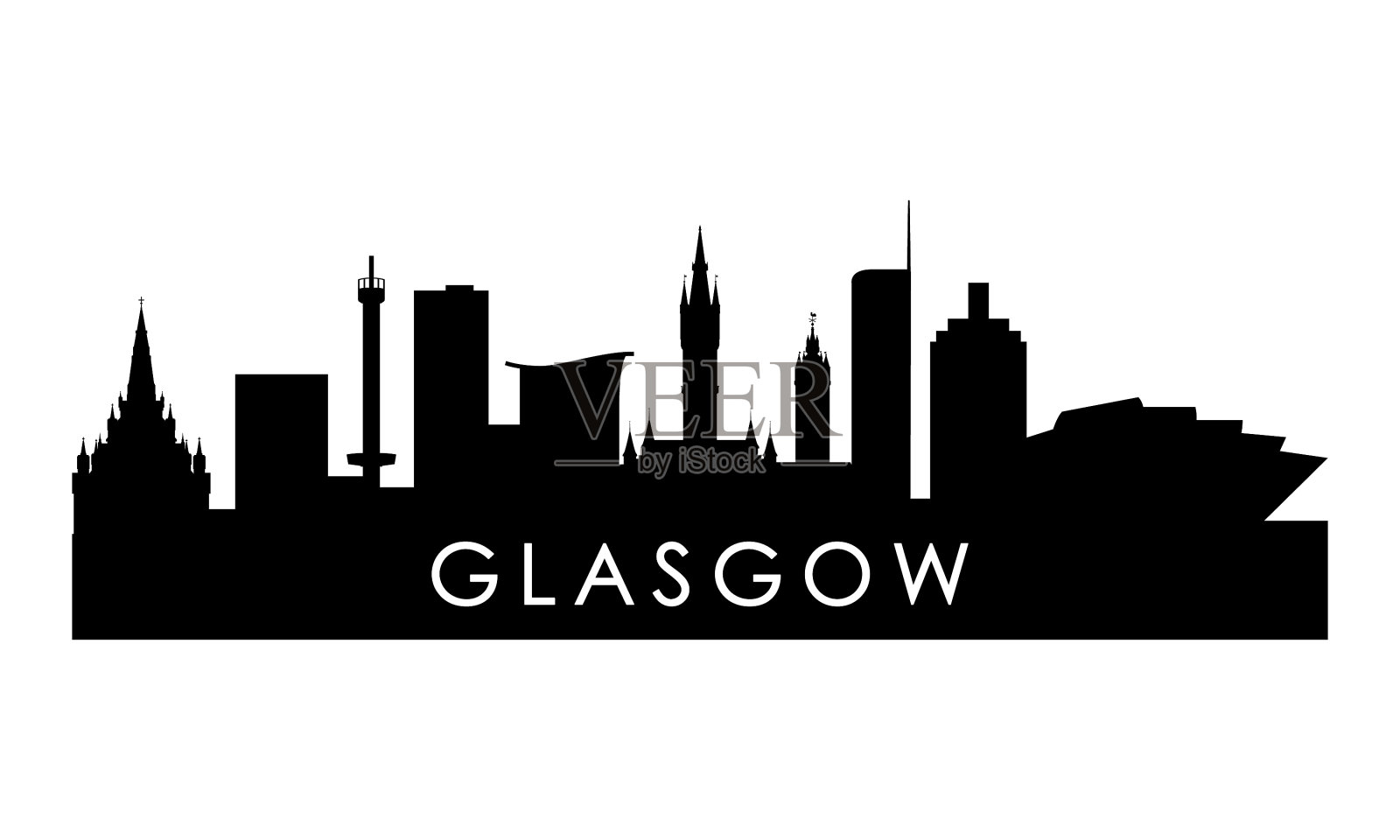 格拉斯哥的轮廓黑色的格拉斯哥城市插画图片素材