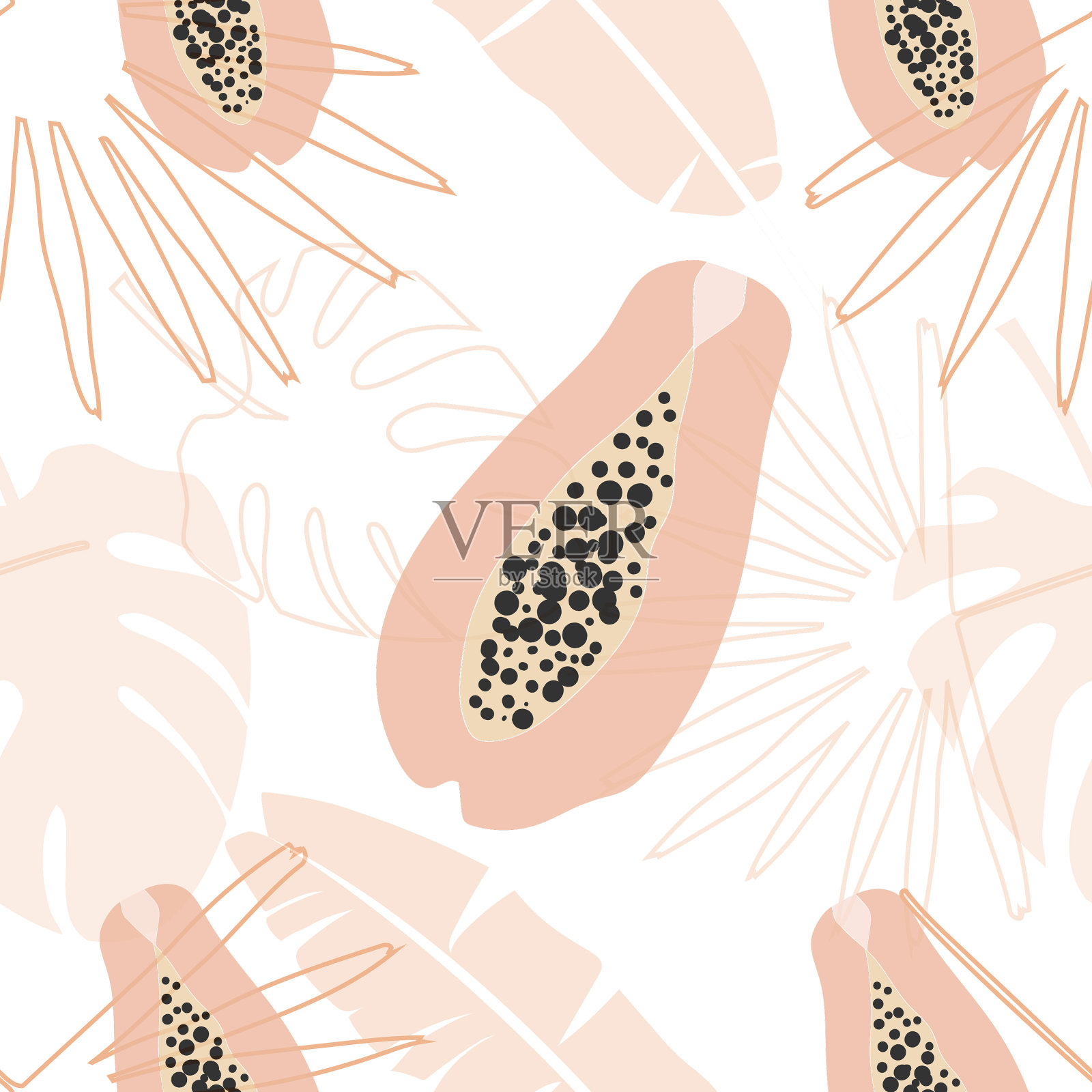 无缝异国图案与番木瓜和水果插画图片素材