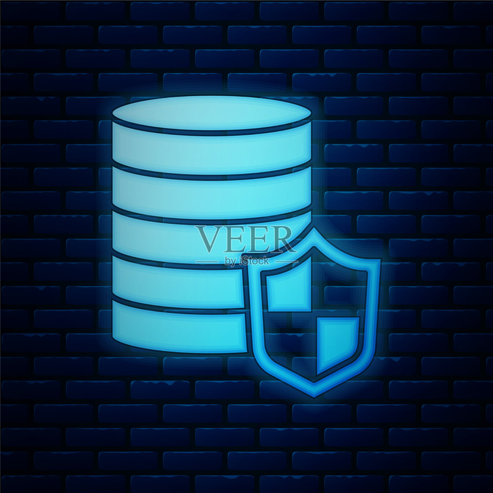 发光的霓虹金钱与盾牌图标隔离插画图片素材