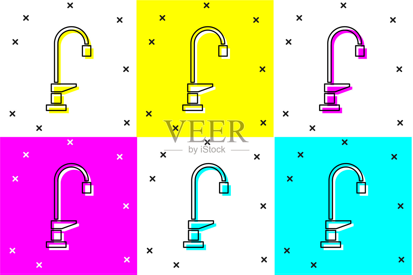 设置水龙头图标孤立的颜色背景图标素材