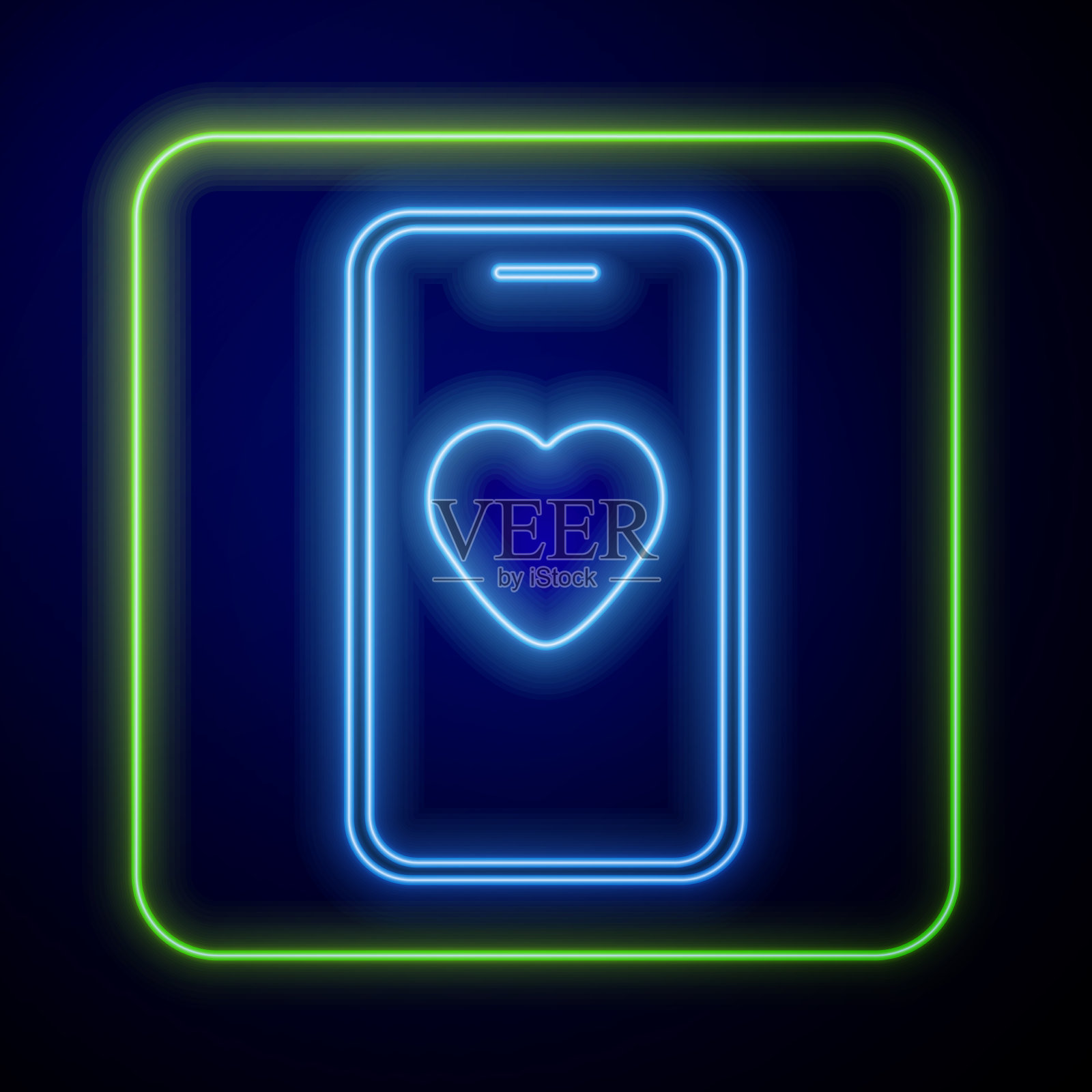 发光的霓虹灯在线约会应用程序和聊天图标插画图片素材