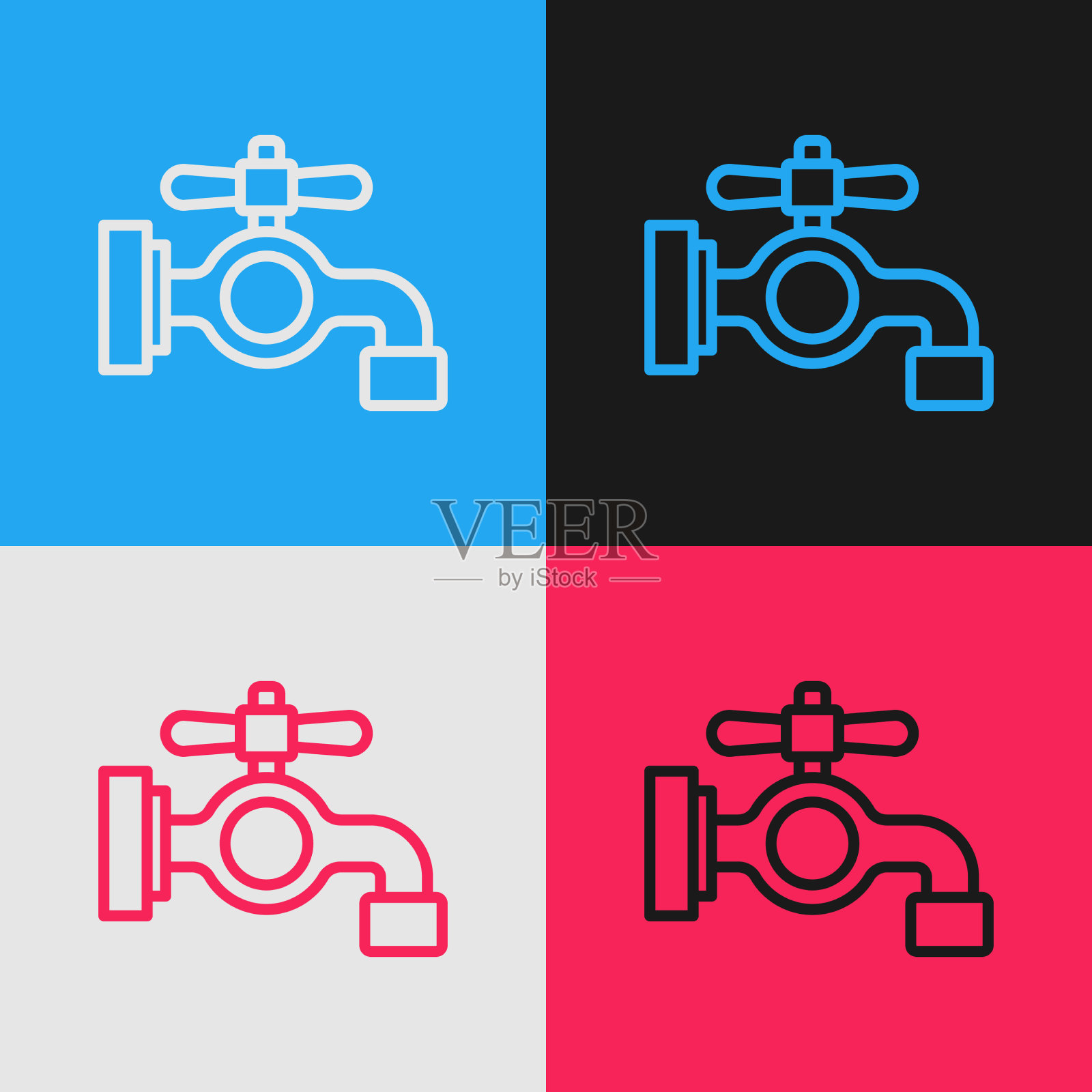 波普艺术线水龙头图标孤立的颜色插画图片素材