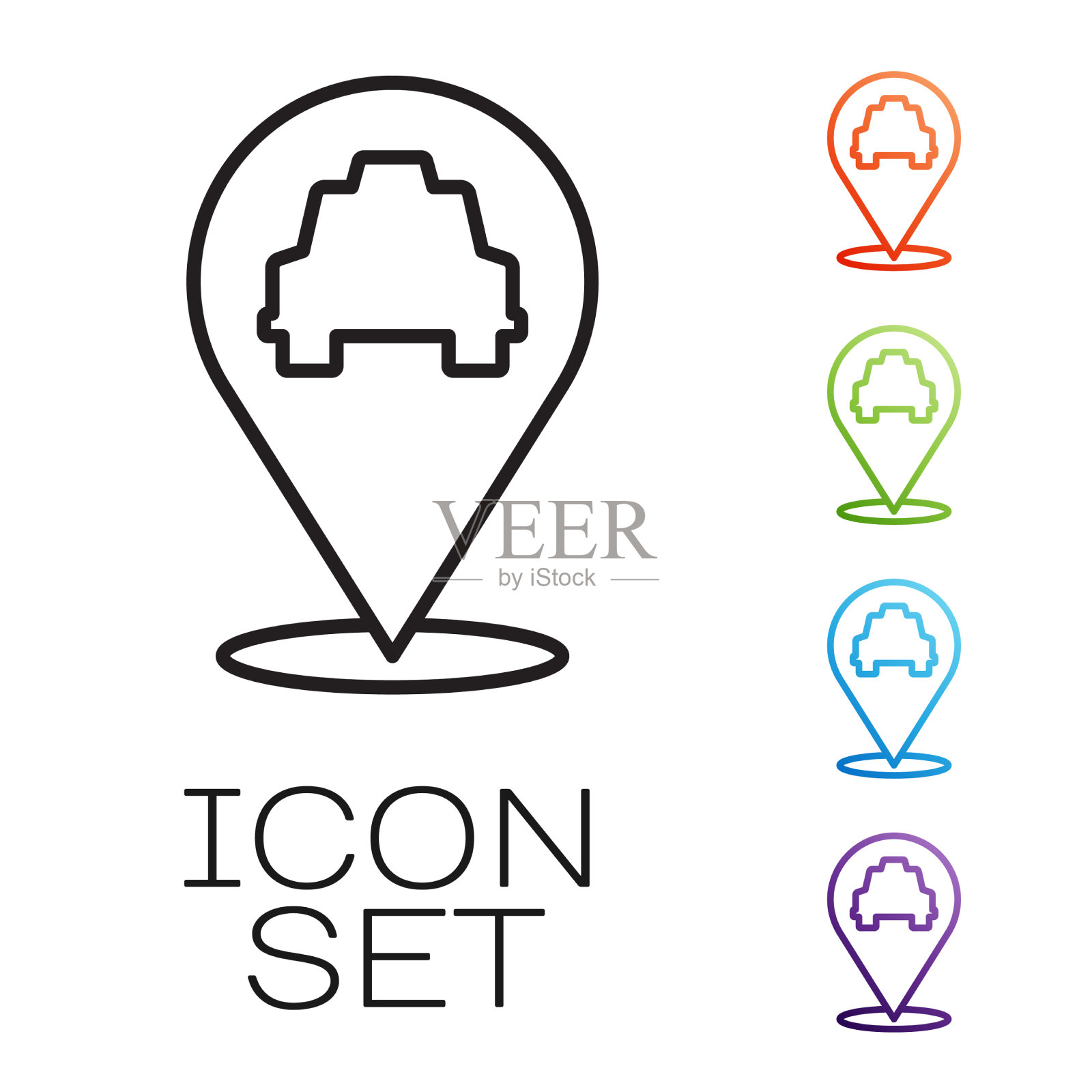 黑线地图指针与出租车图标隔离图标素材