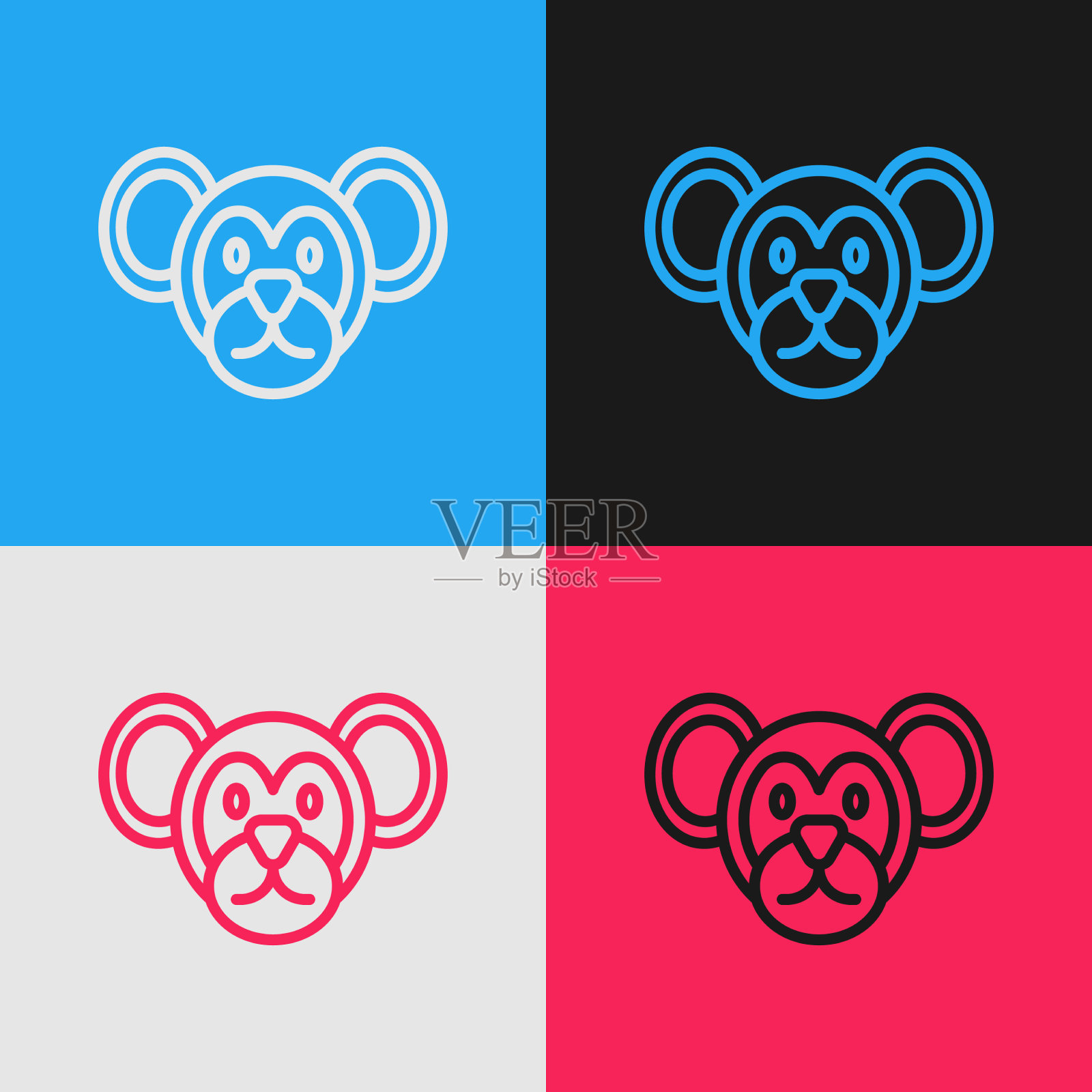 波普艺术线上孤立的猴子图标颜色插画图片素材