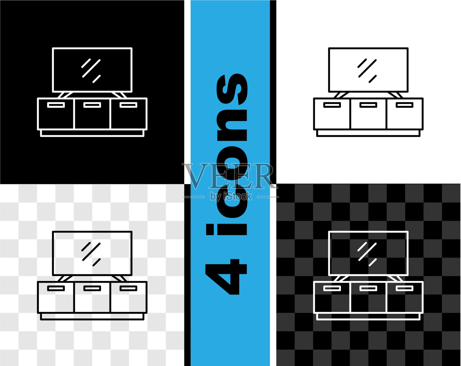 设置线电视台架图标隔离在黑色和图标素材