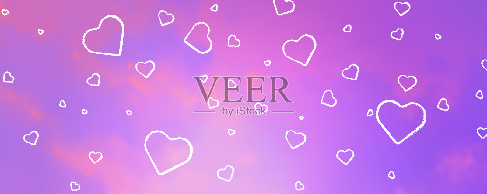 粉红色的云彩与心的背景明亮插画图片素材