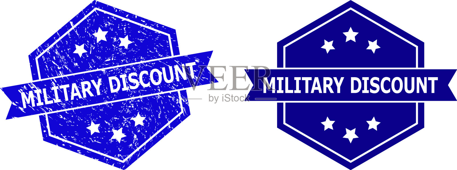 六角军事折扣邮票印章与grunged插画图片素材
