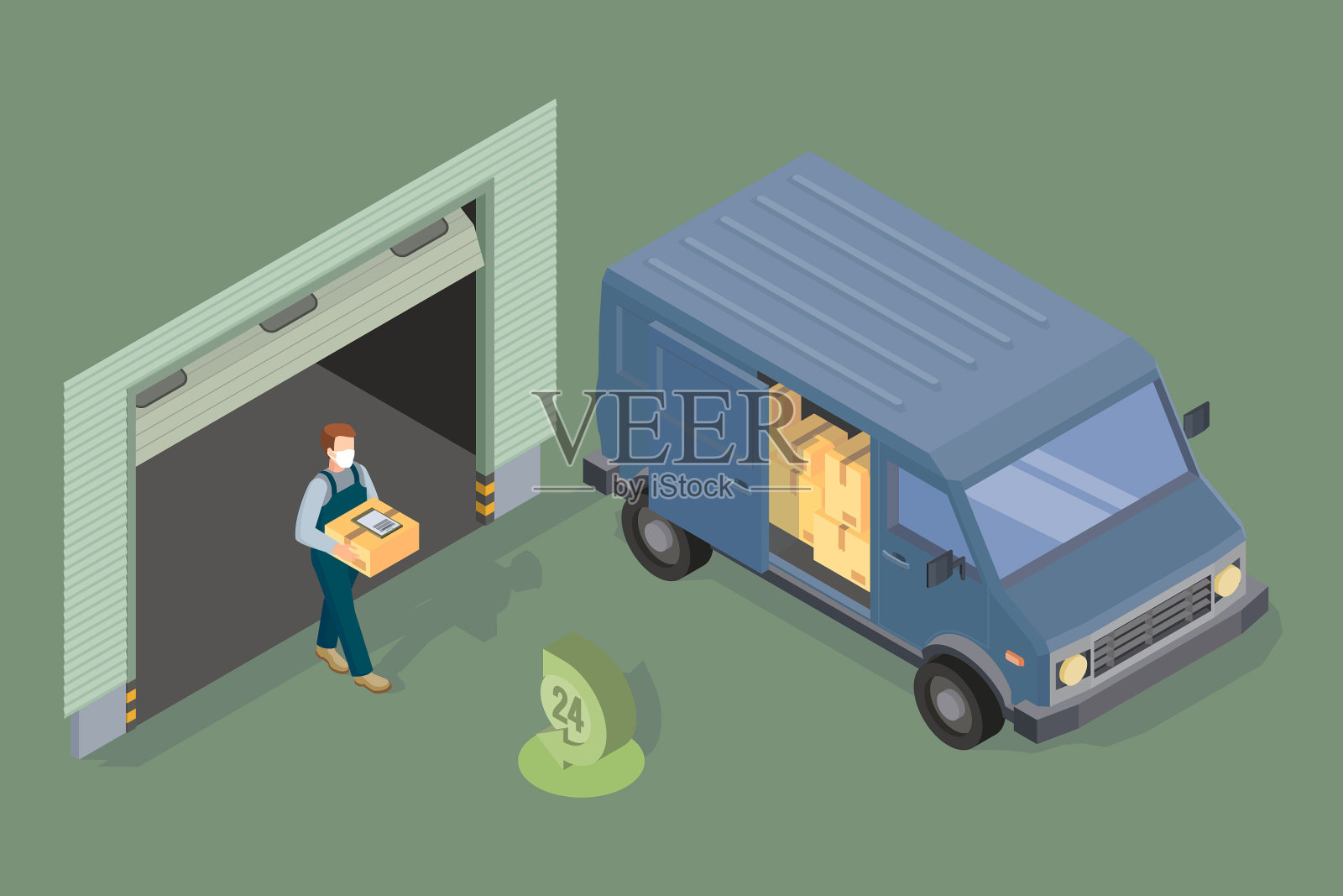 等距24小时送货服务仓库插画图片素材