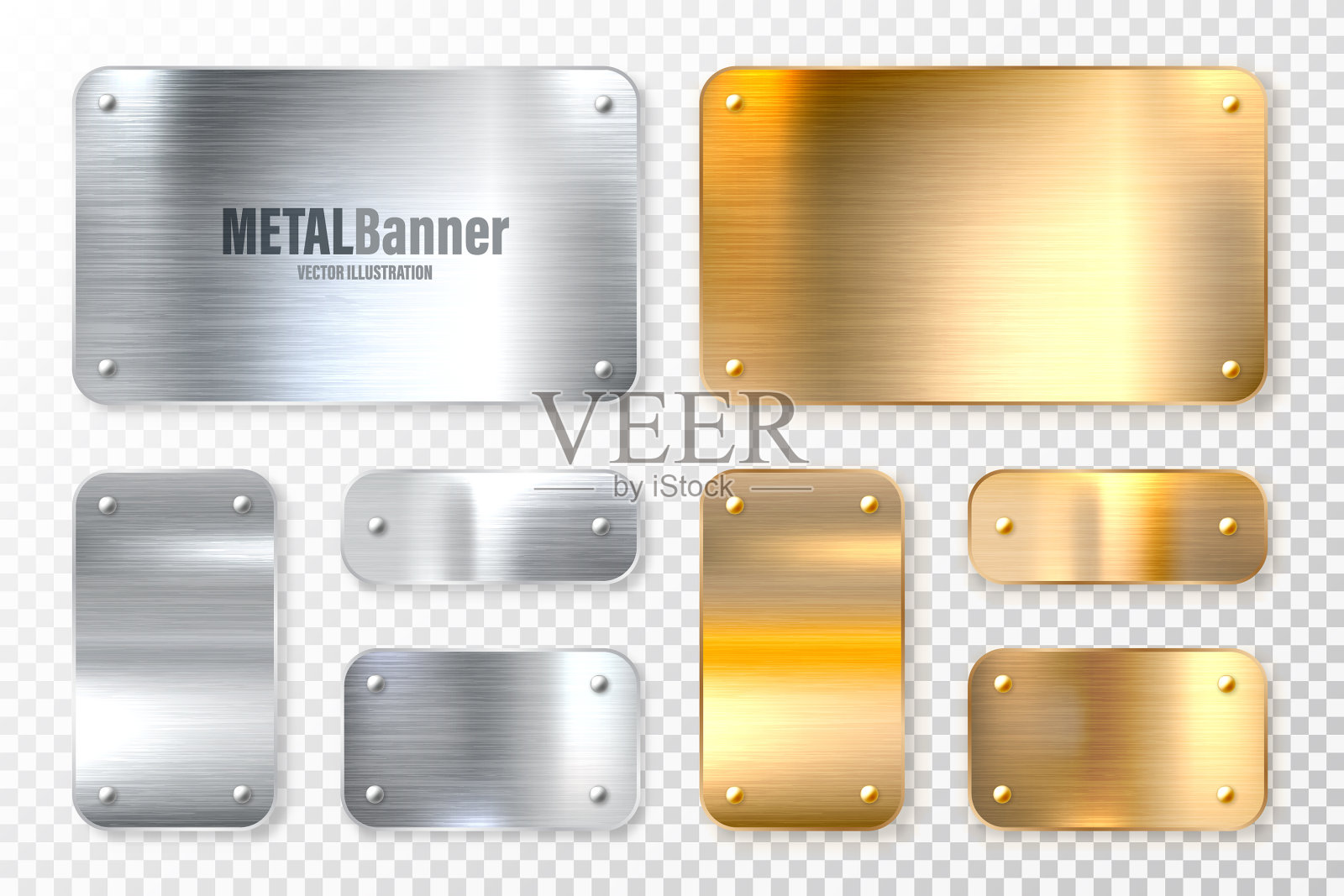 现实闪亮的金属横幅设置拉丝钢插画图片素材