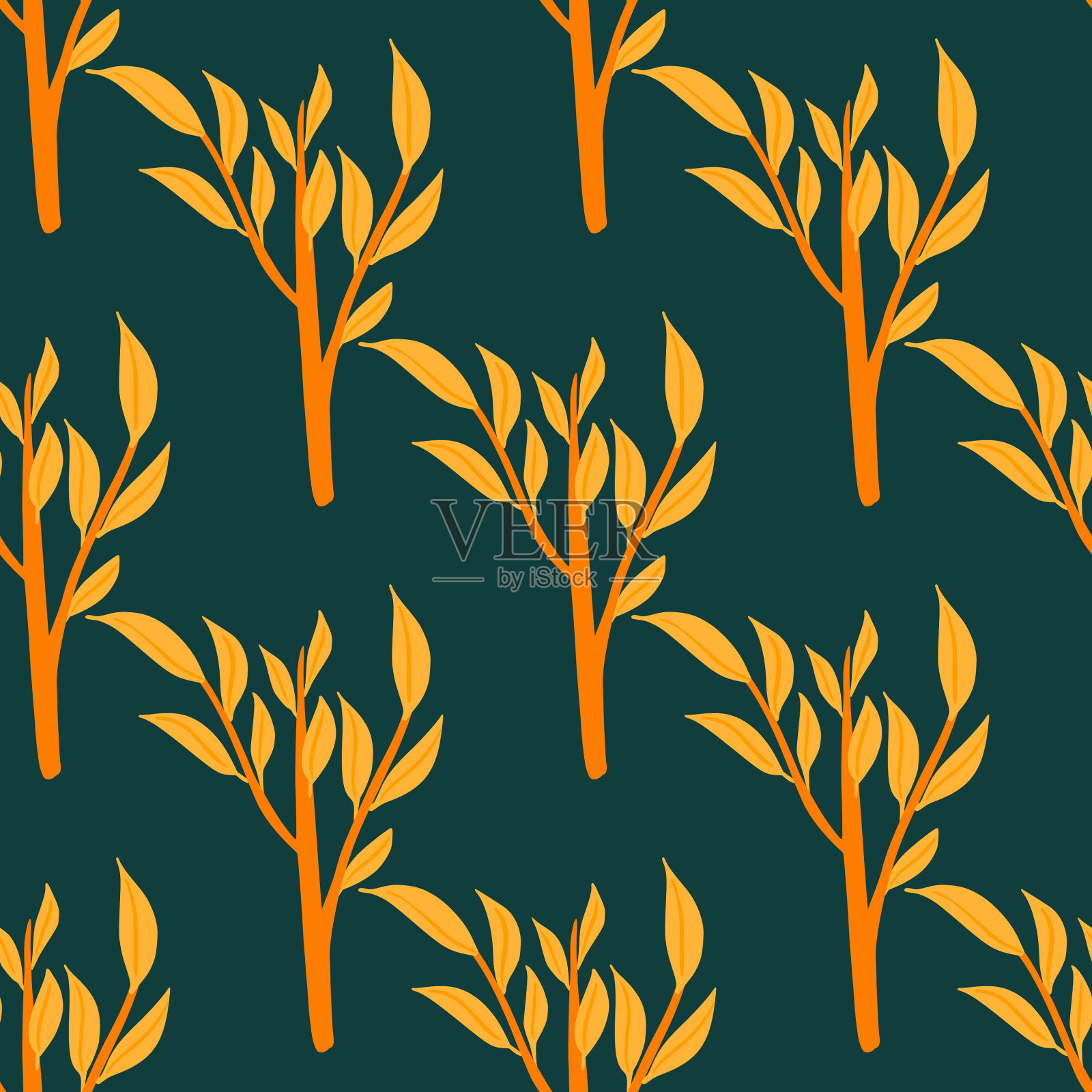 与明亮的橙色叶子形成鲜明的对比插画图片素材