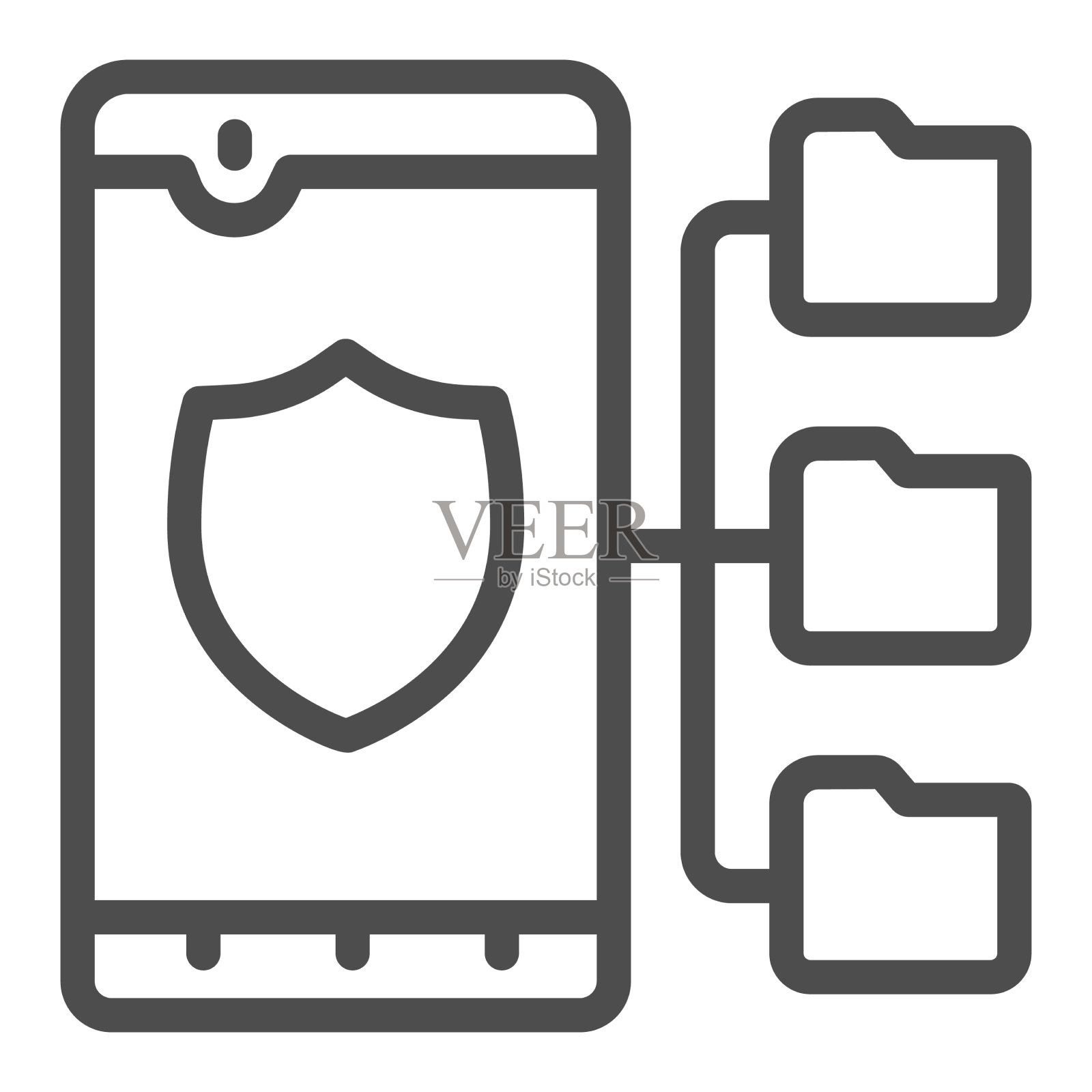 智能手机杀毒软件和文件夹线图标插画图片素材