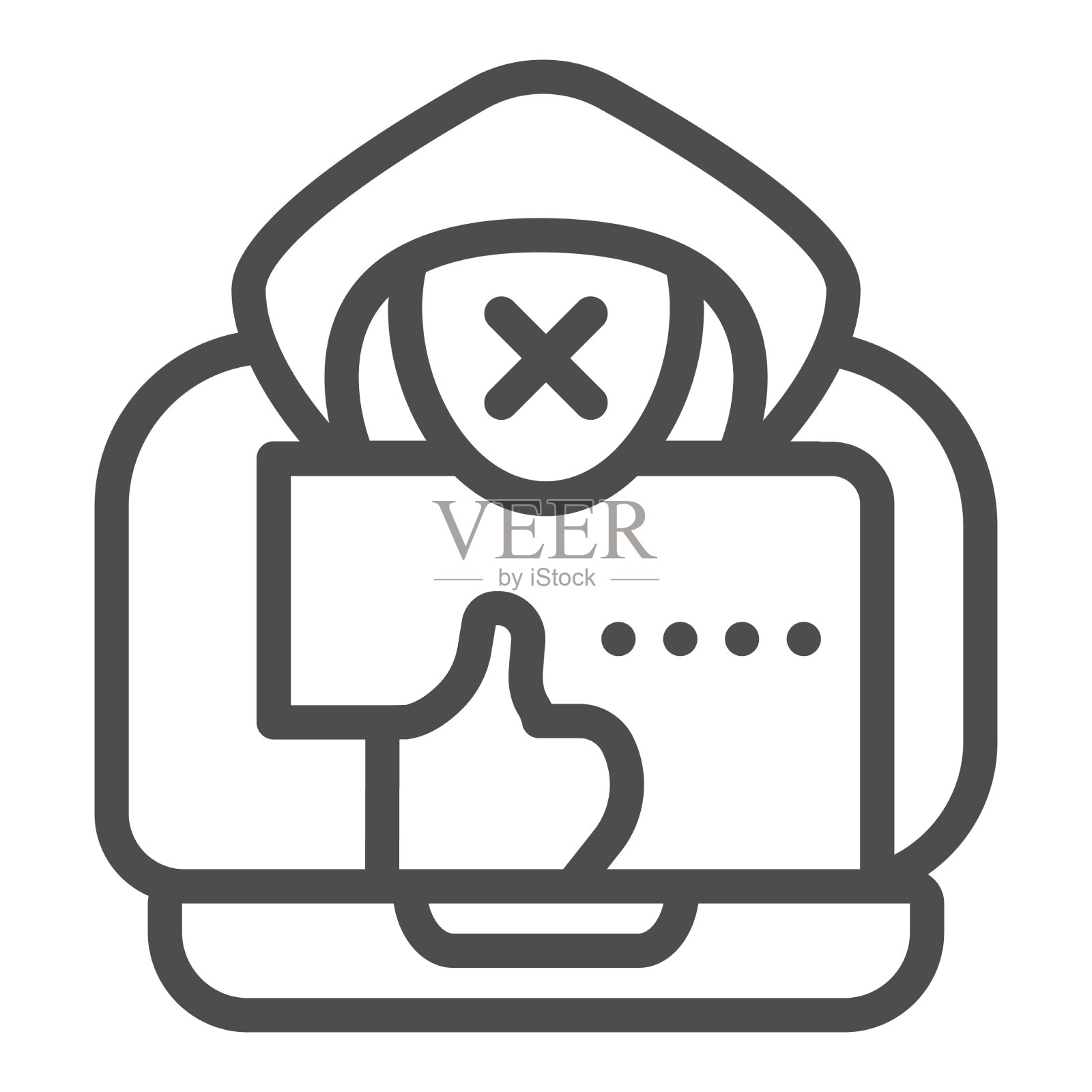 黑客用笔记本电脑线图标网络安全插画图片素材