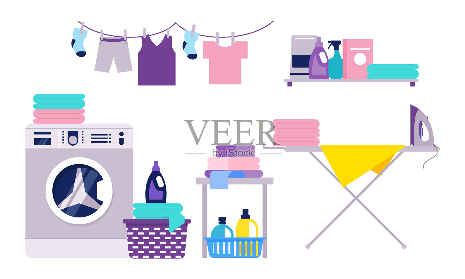 洗衣房设备洗衣机插画图片素材