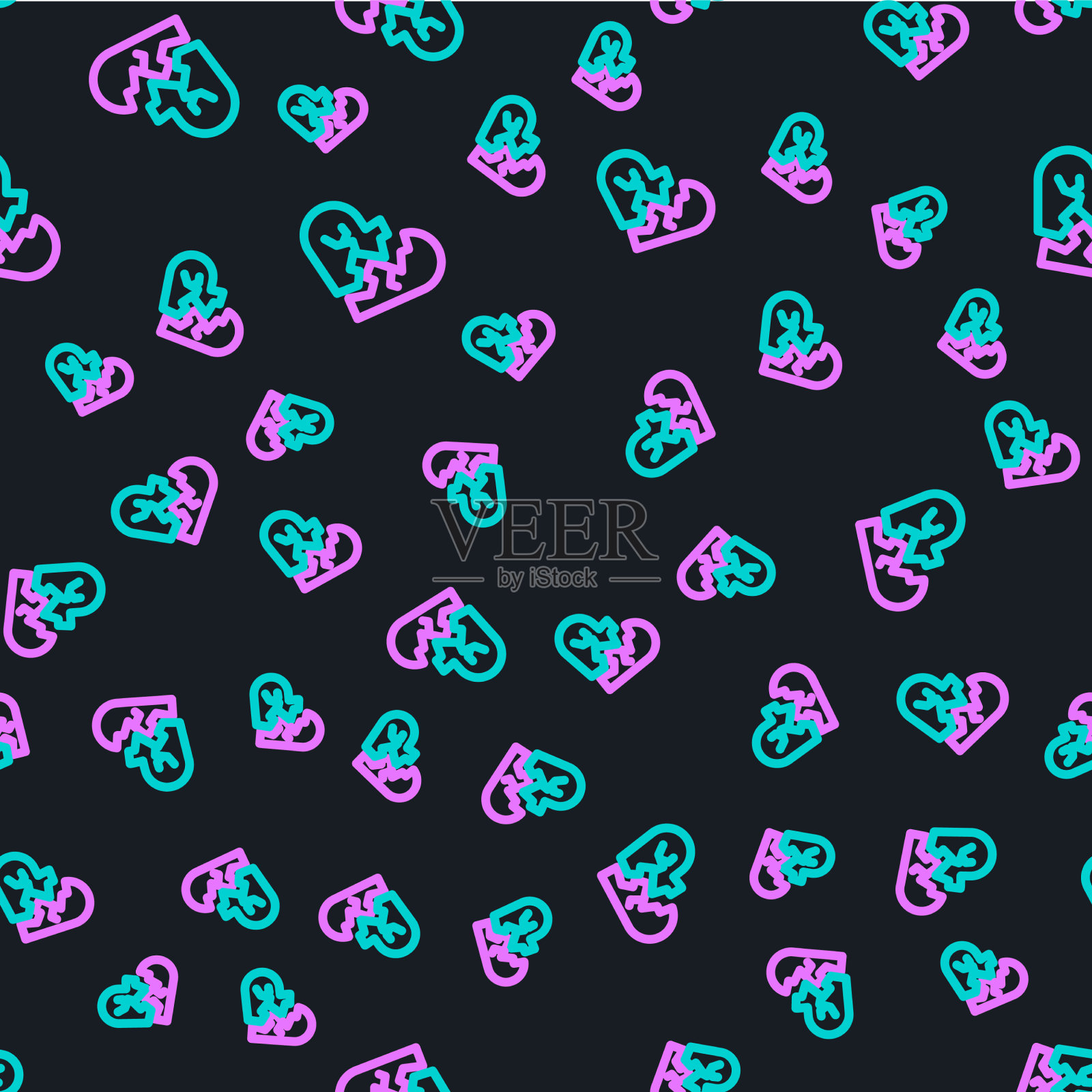 线破碎心或离婚偶像孤立插画图片素材