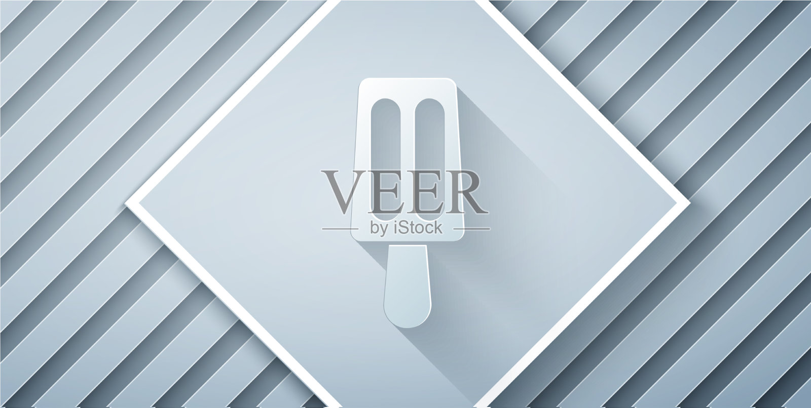 剪纸冰淇淋上的棒子图标孤立在灰色插画图片素材