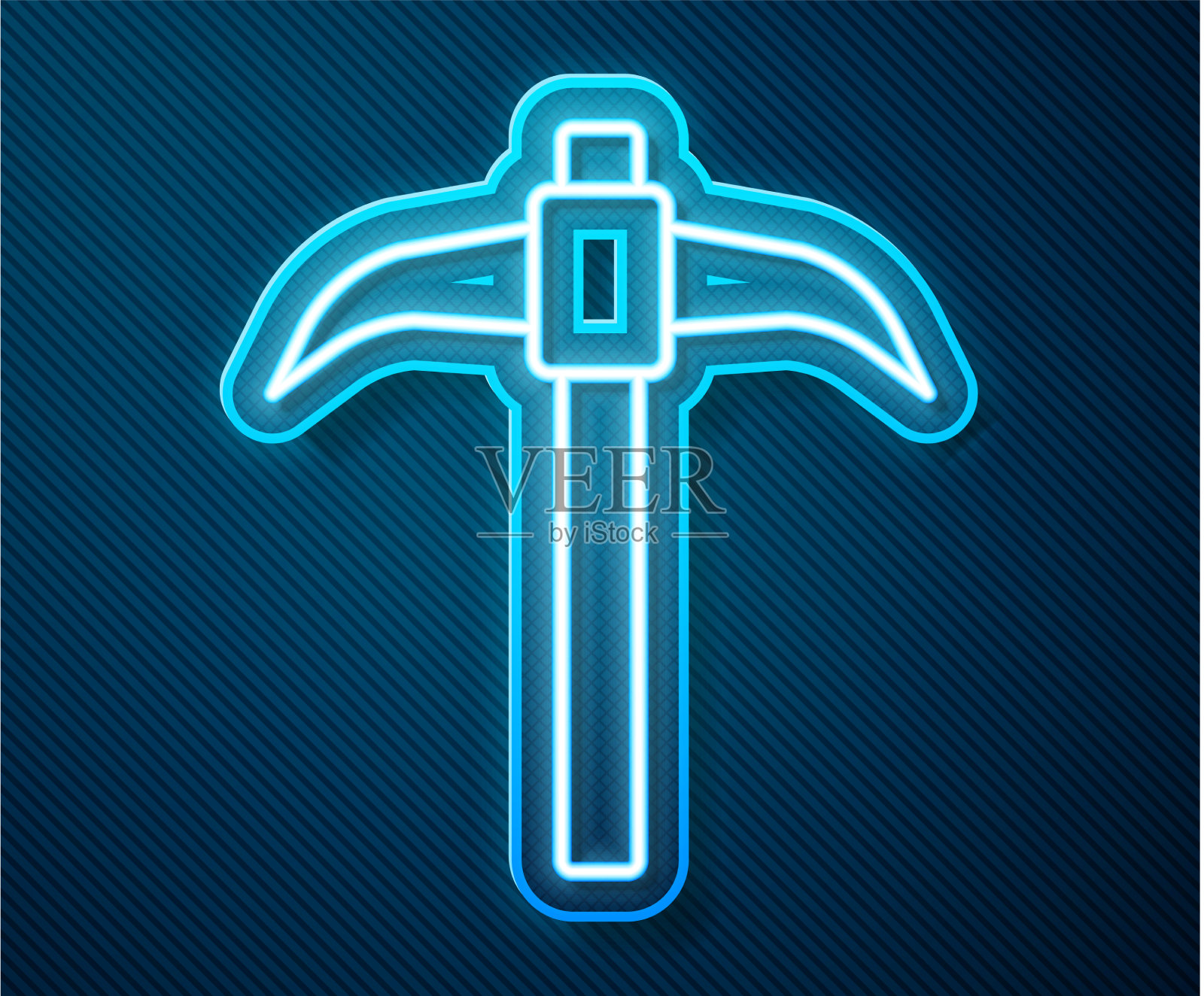 发光的霓虹灯线鹤嘴锄图标孤立在蓝色插画图片素材