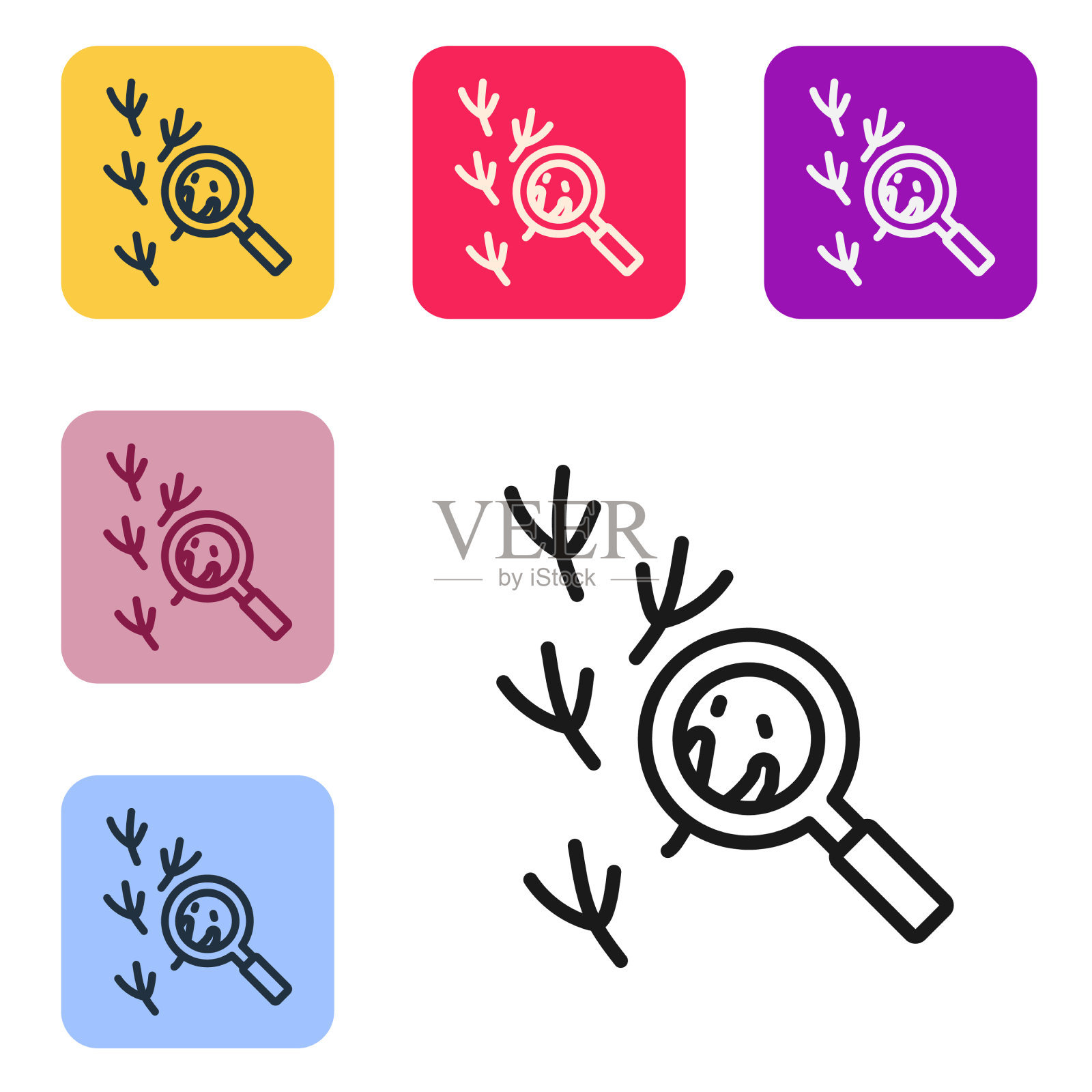 放大镜下的黑线鸟脚印插画图片素材