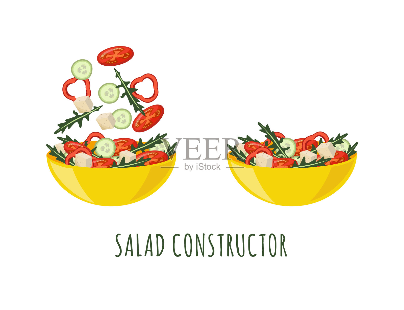 沙拉构造器与碗蔬菜沙拉插画图片素材