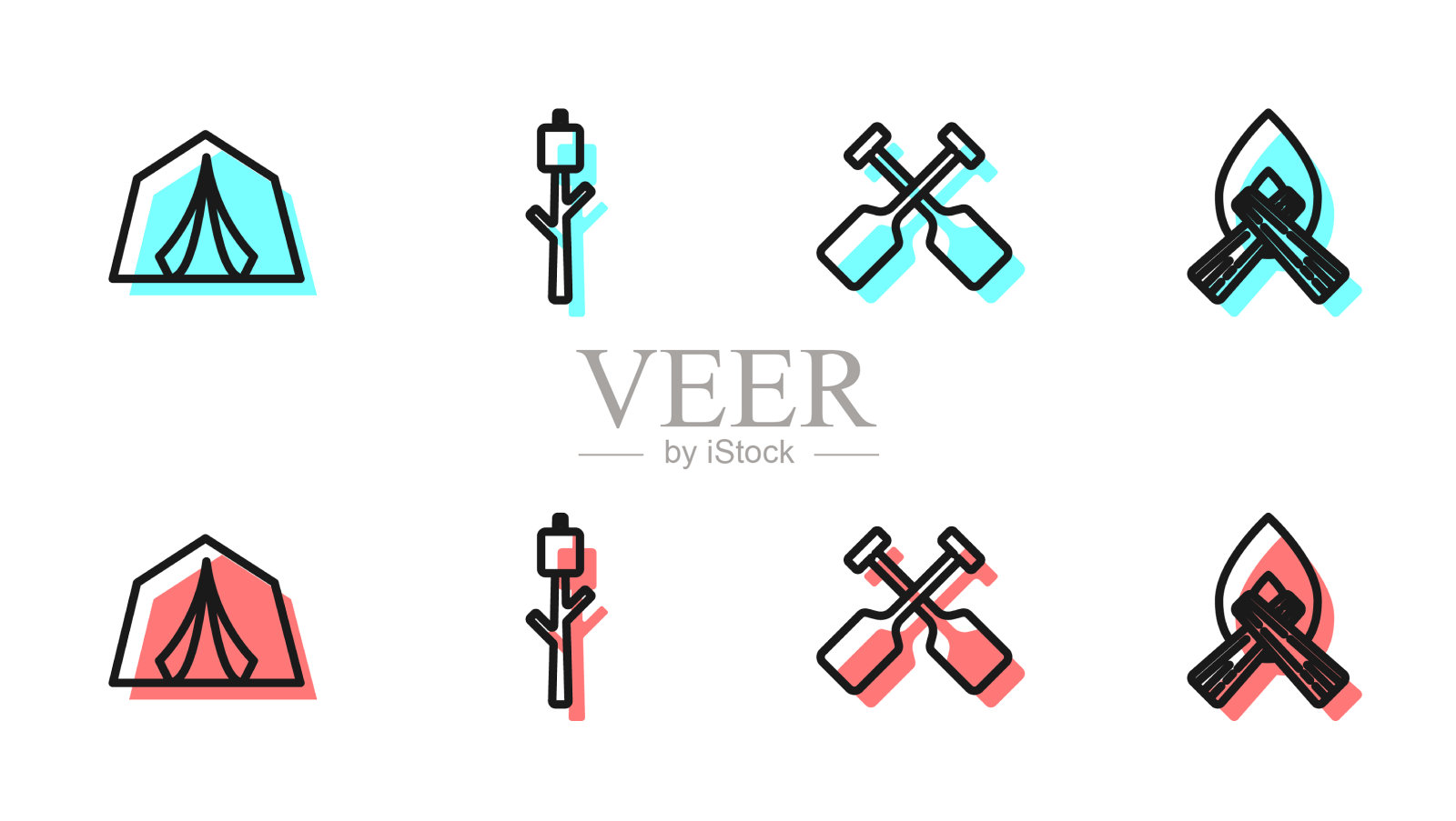 订线划桨旅游帐篷上的棉花糖插画图片素材