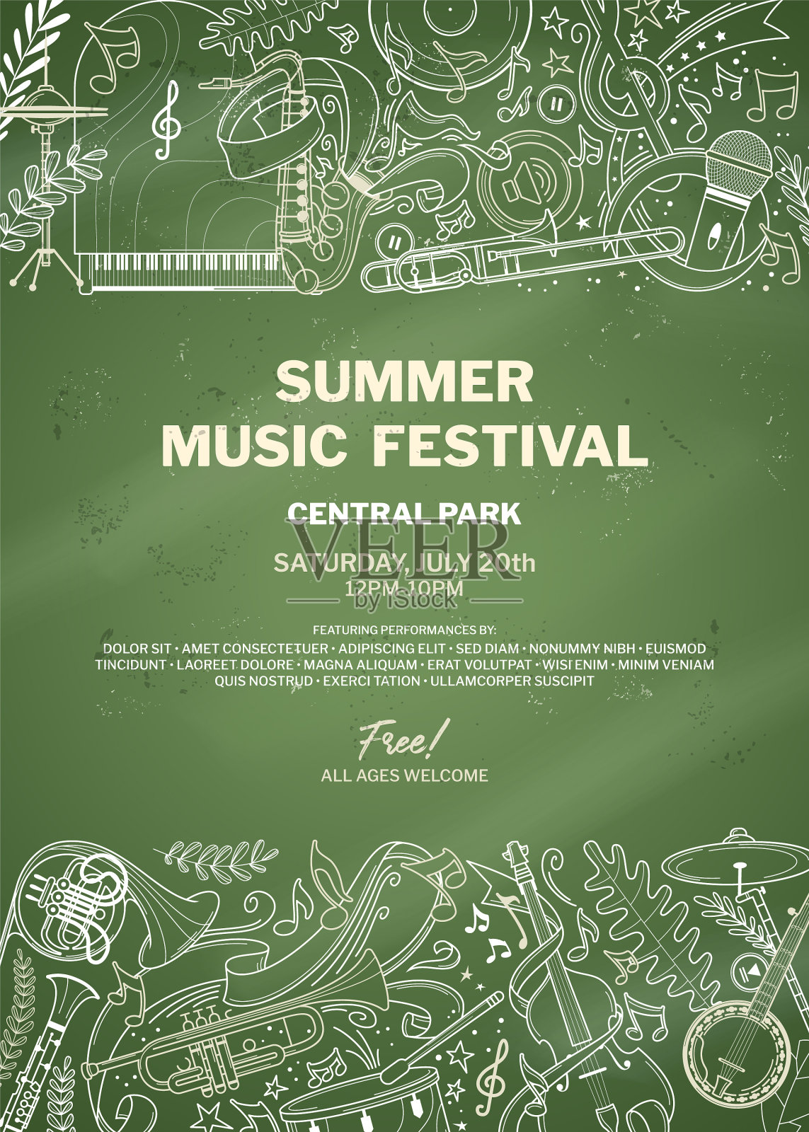 木管乐团现场表演海报粉笔模板插画图片素材