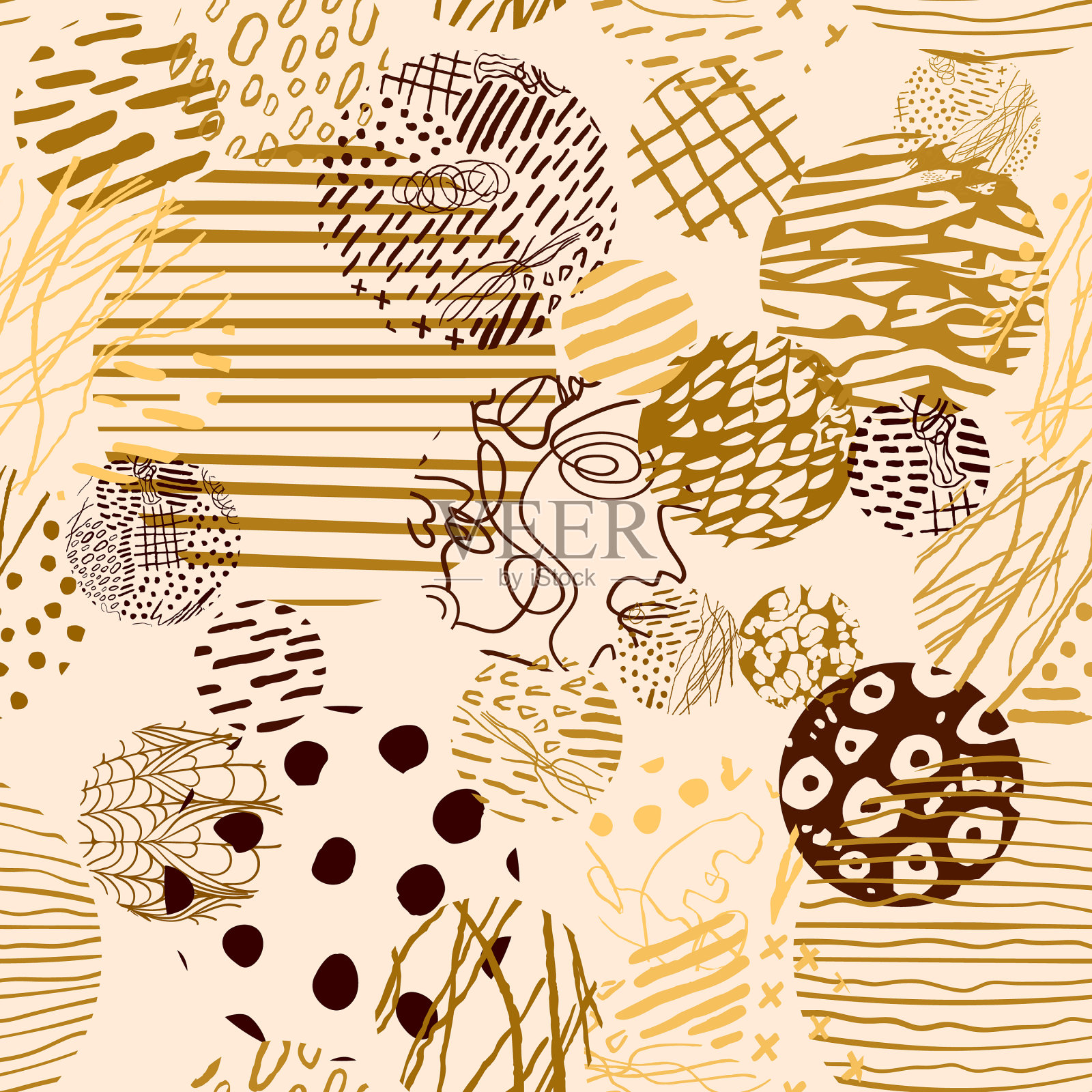 无缝图案与彩色手绘抽象插画图片素材