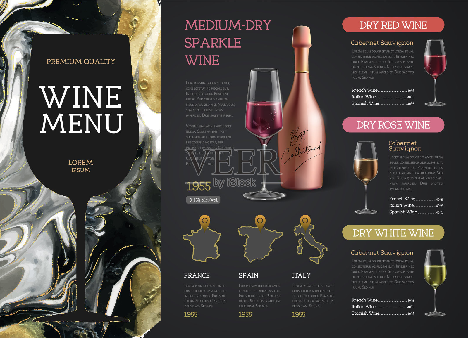 酒单设计以酒墨质感为主插画图片素材