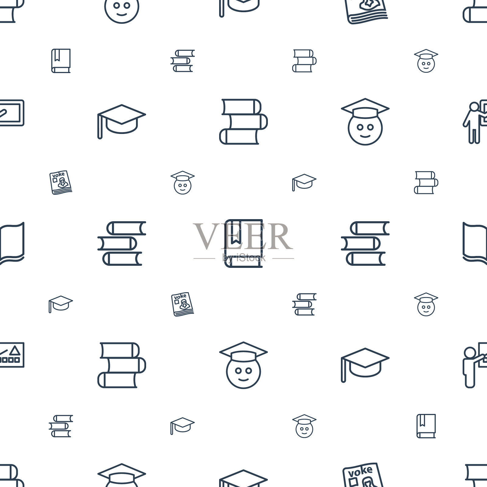 学习图标模式无缝白色背景图标素材