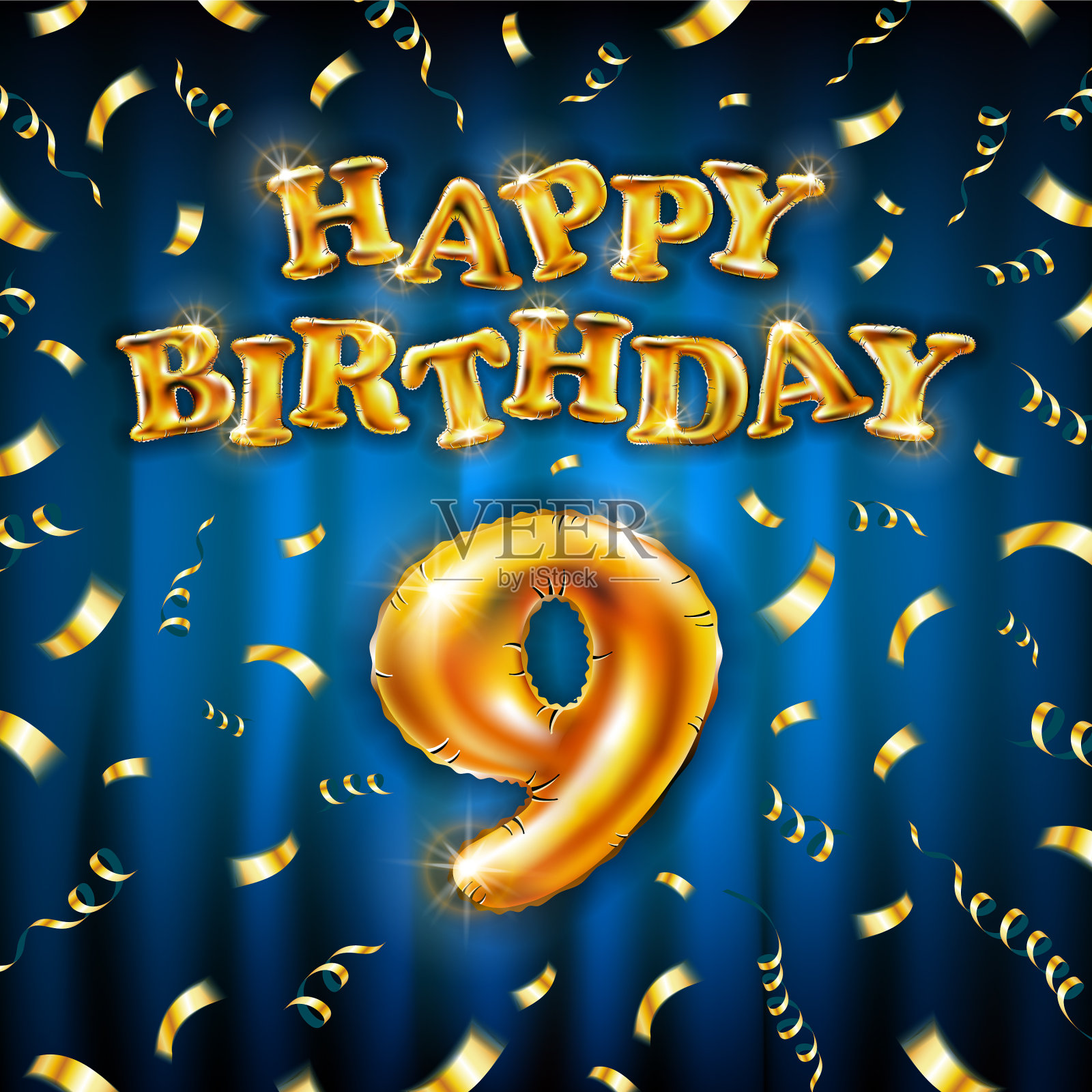 9生日祝福语变成金色插画图片素材