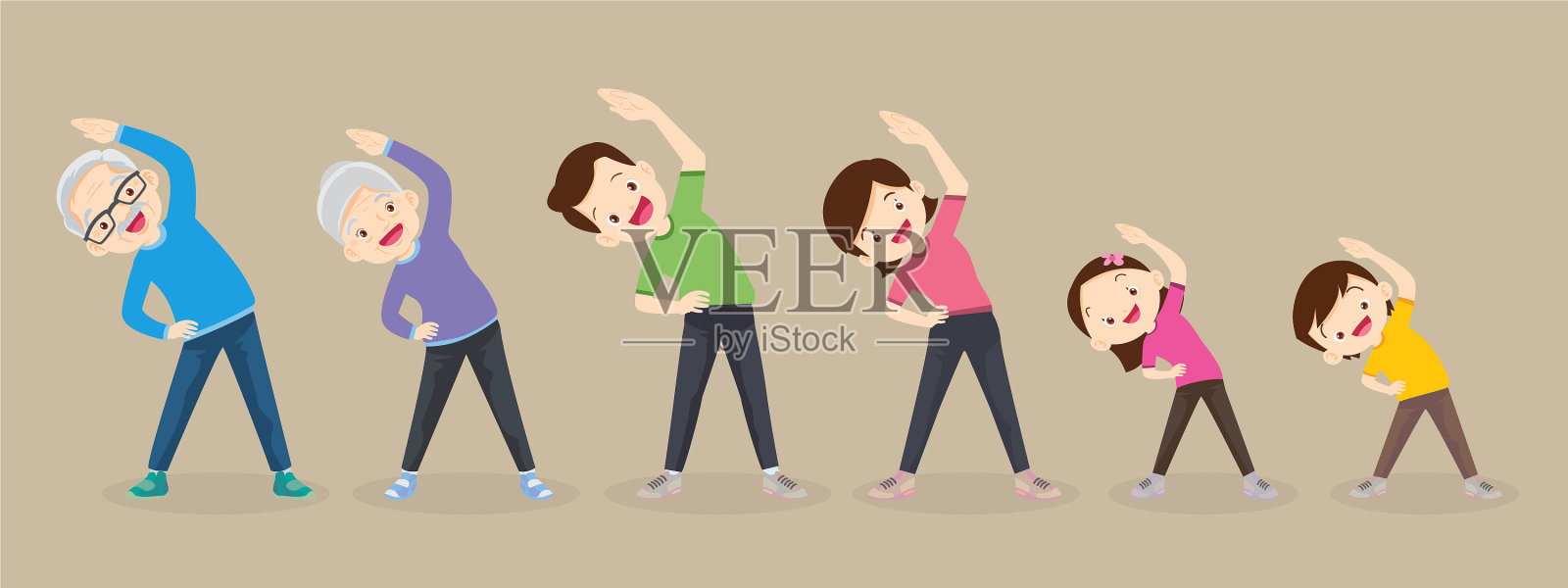 大家庭一起锻炼插画图片素材