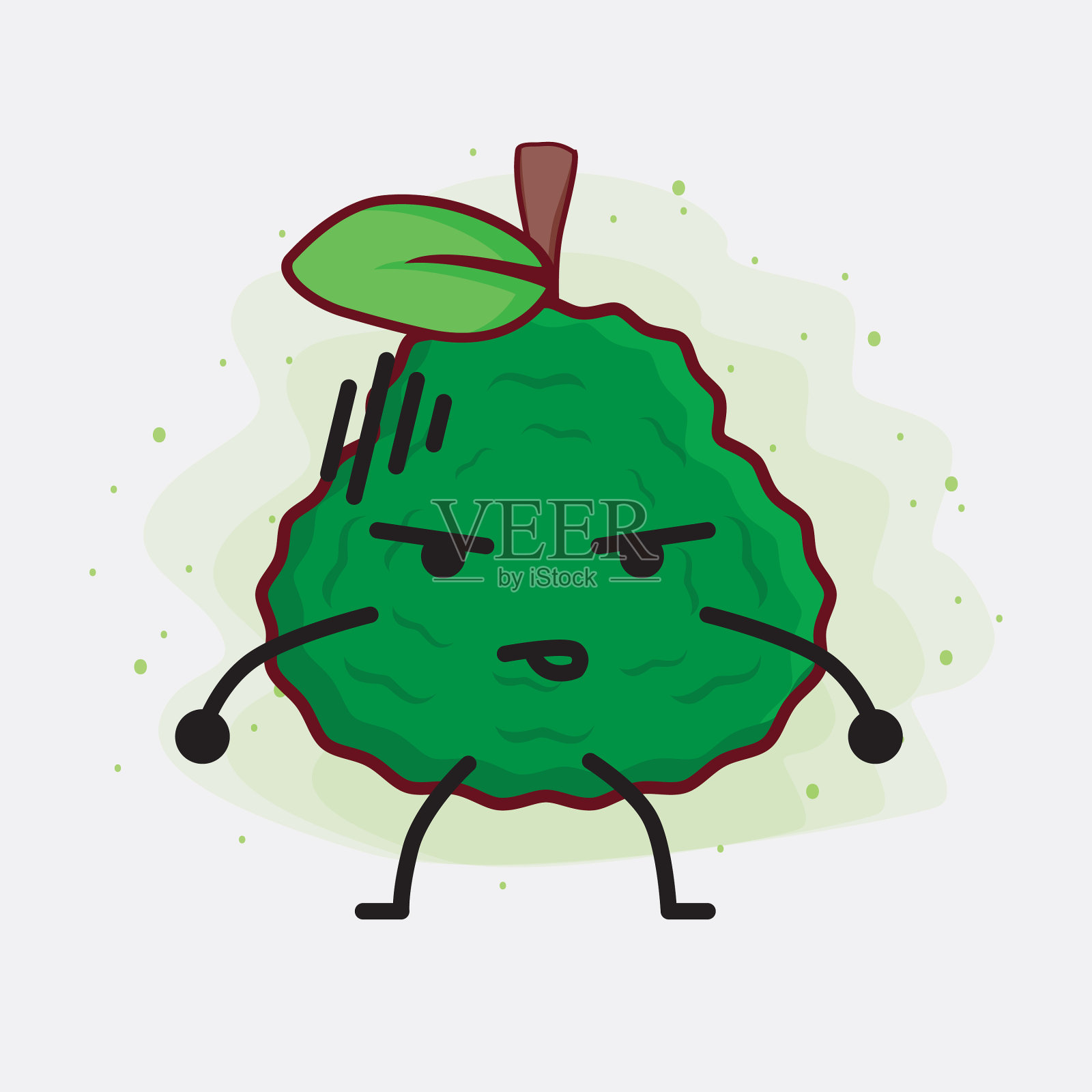 绿色卡菲尔石灰可爱的性格与简单的脸插画图片素材