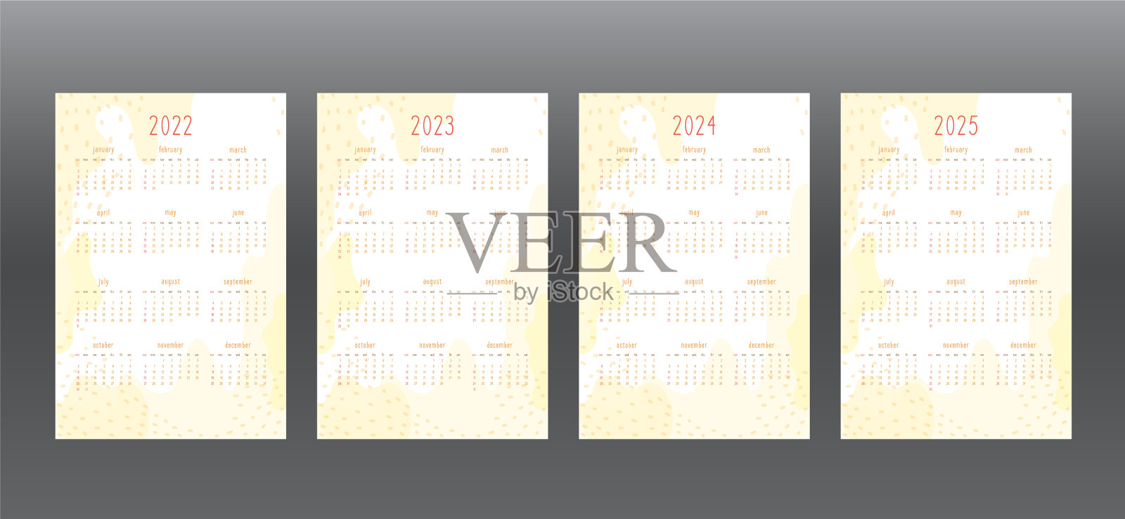 2022年2023年2024年2025年个人日历插画图片素材