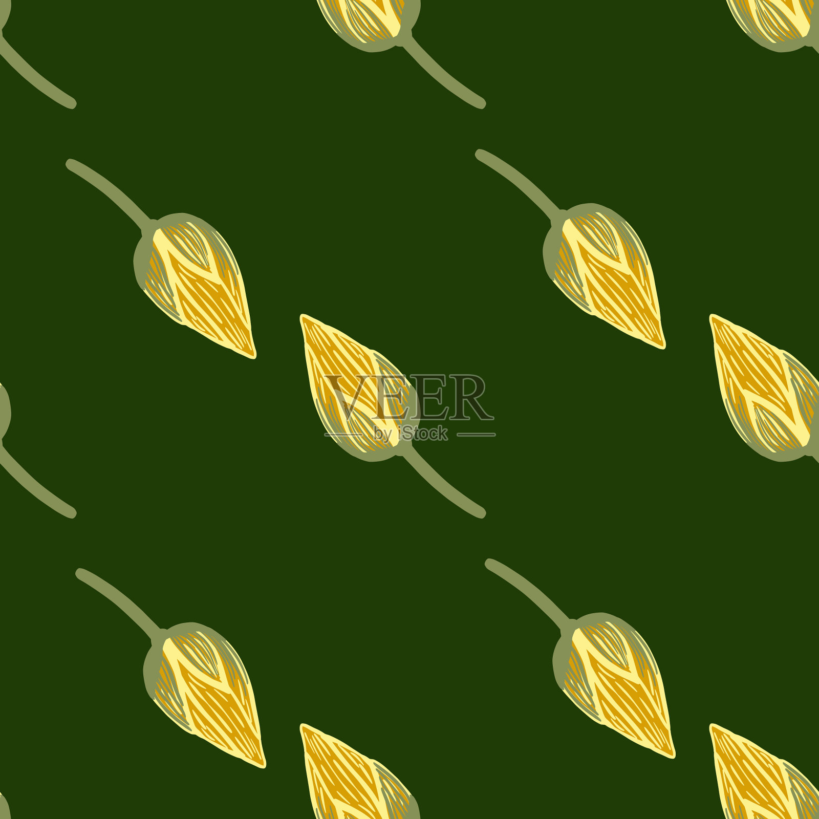 野生自然植物无缝花纹与荷花花蕾插画图片素材