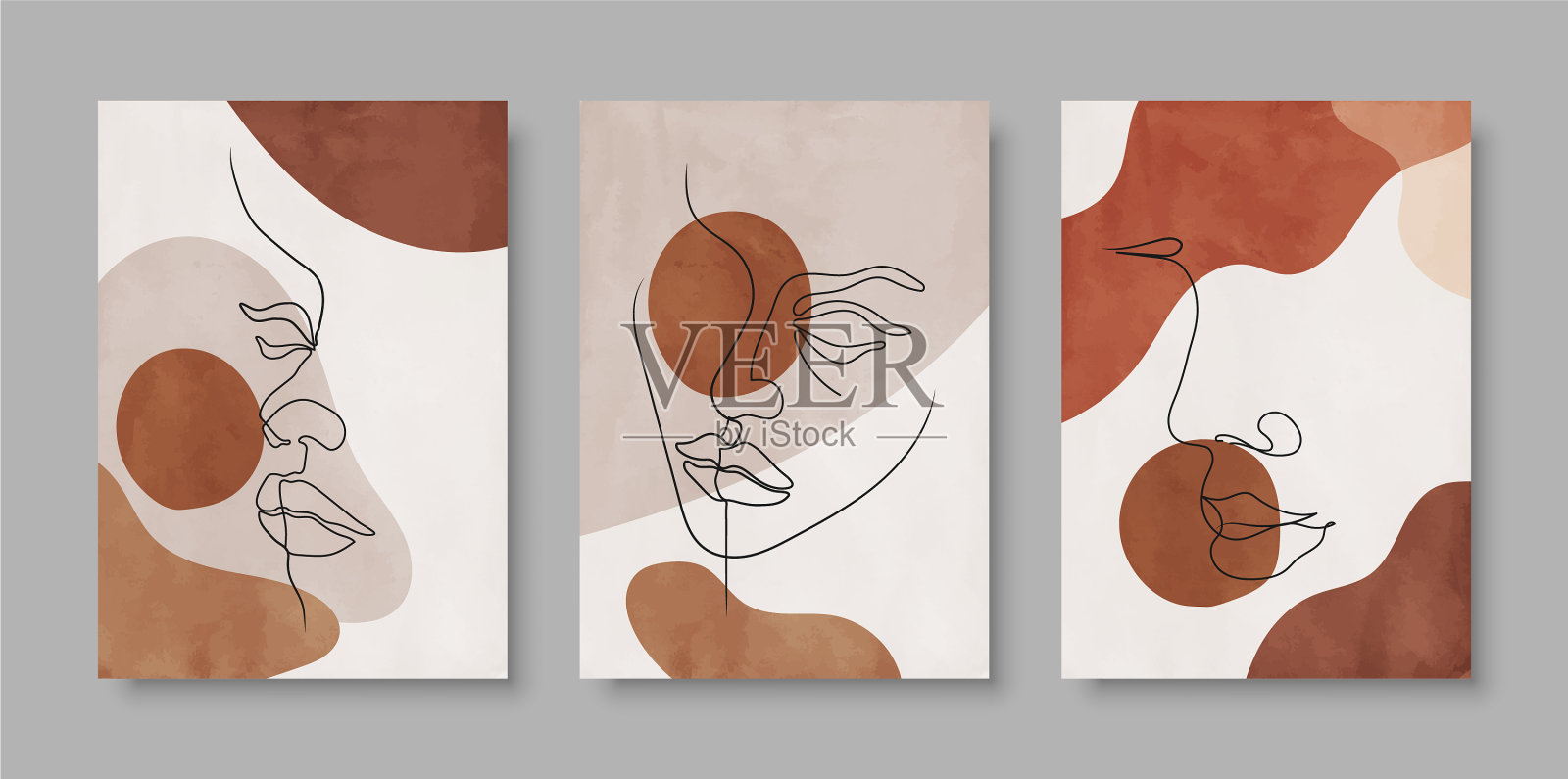 抽象极简女性肖像画手绘线插画图片素材