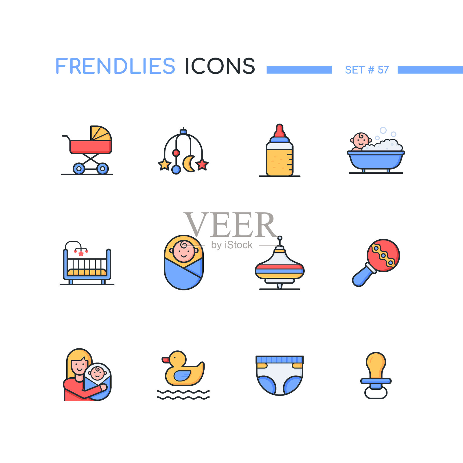 儿童-现代线条设计风格图标集图标素材