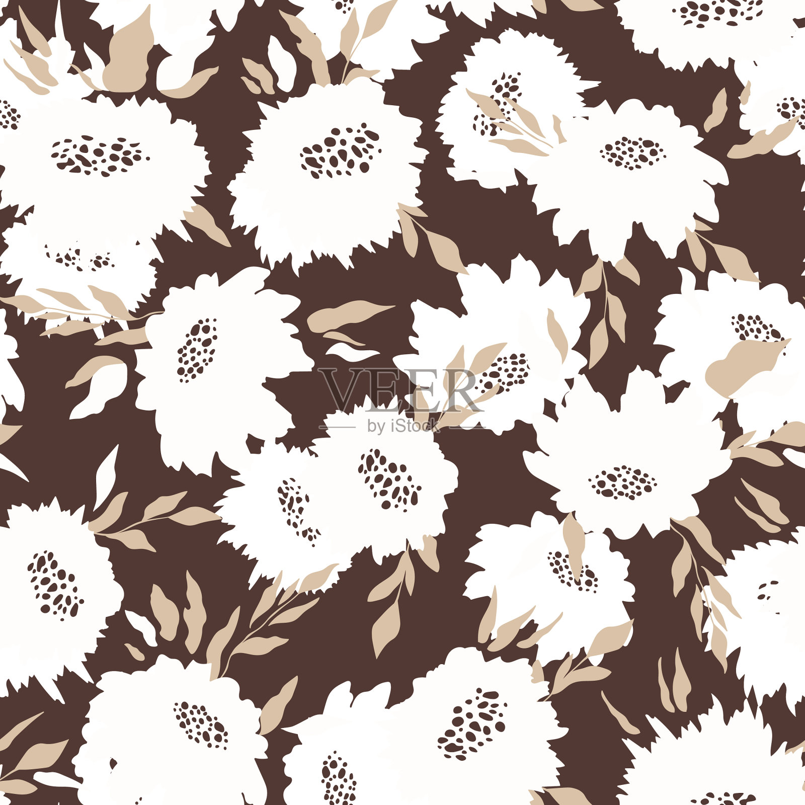 花卉无缝与手绘颜色玫瑰可爱插画图片素材