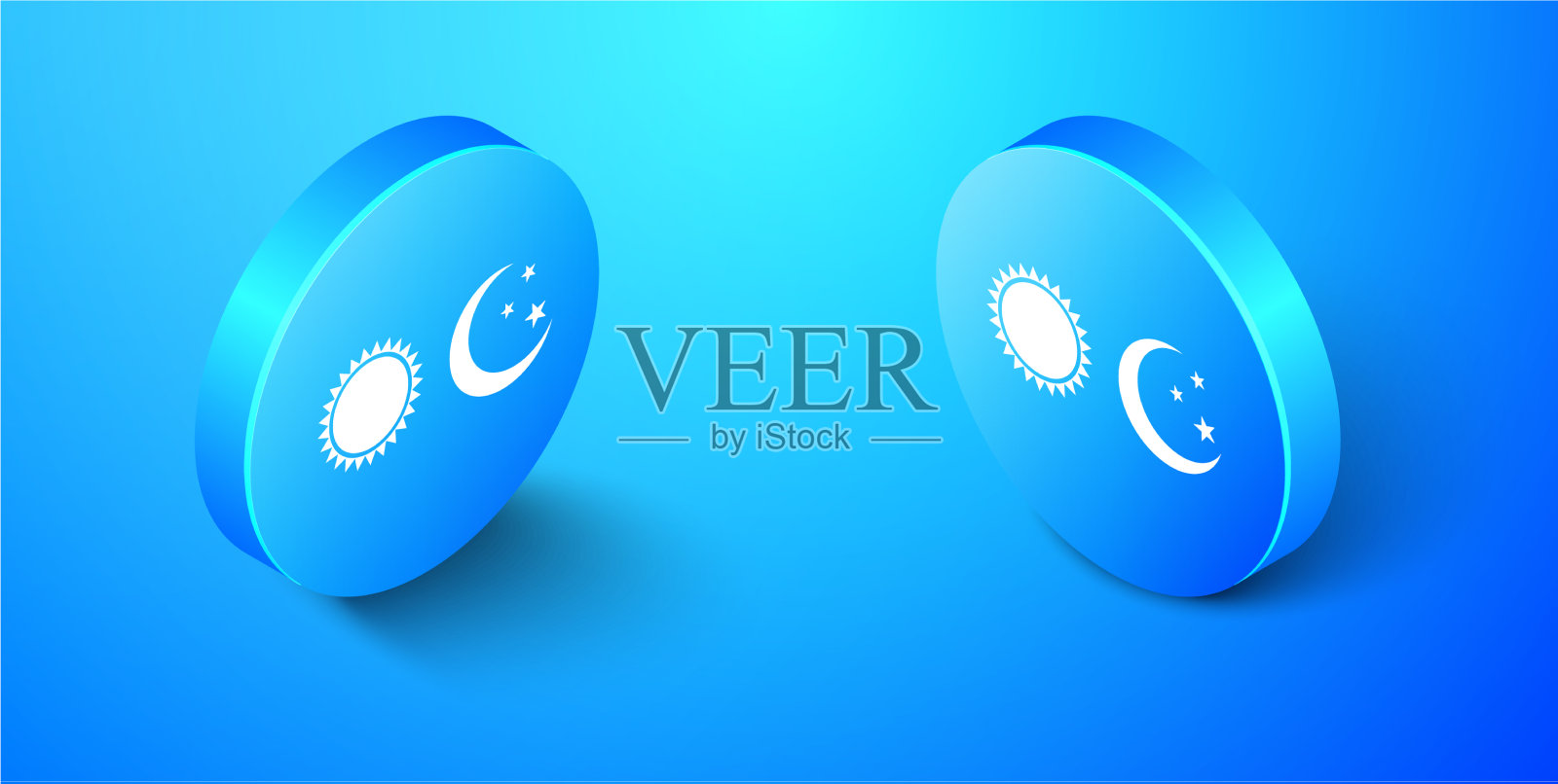 等距的太阳和月亮图标孤立在蓝色图标素材