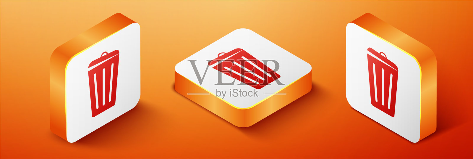 等距垃圾桶图标孤立在橙色上图标素材