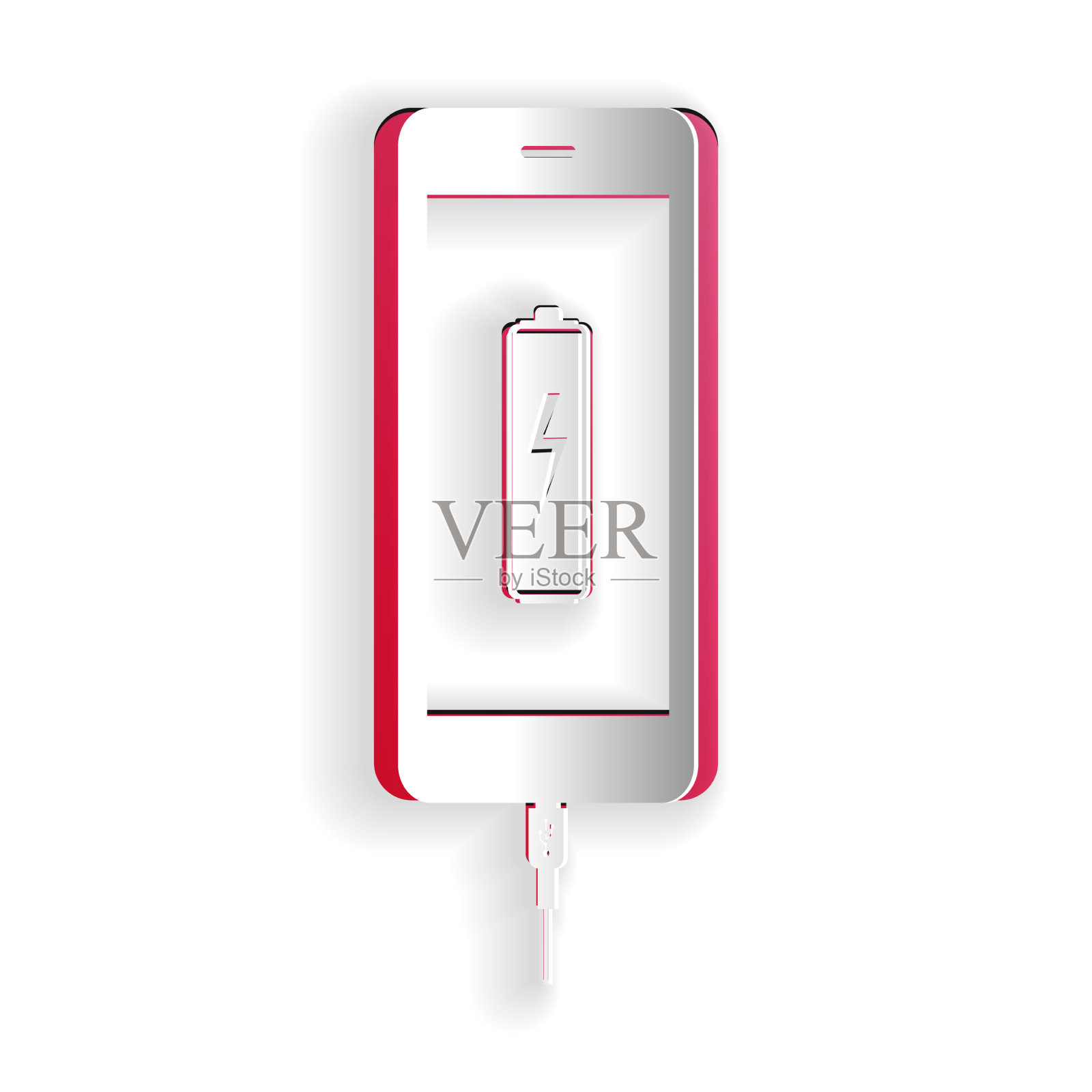 剪纸智能手机电池充电图标孤立插画图片素材