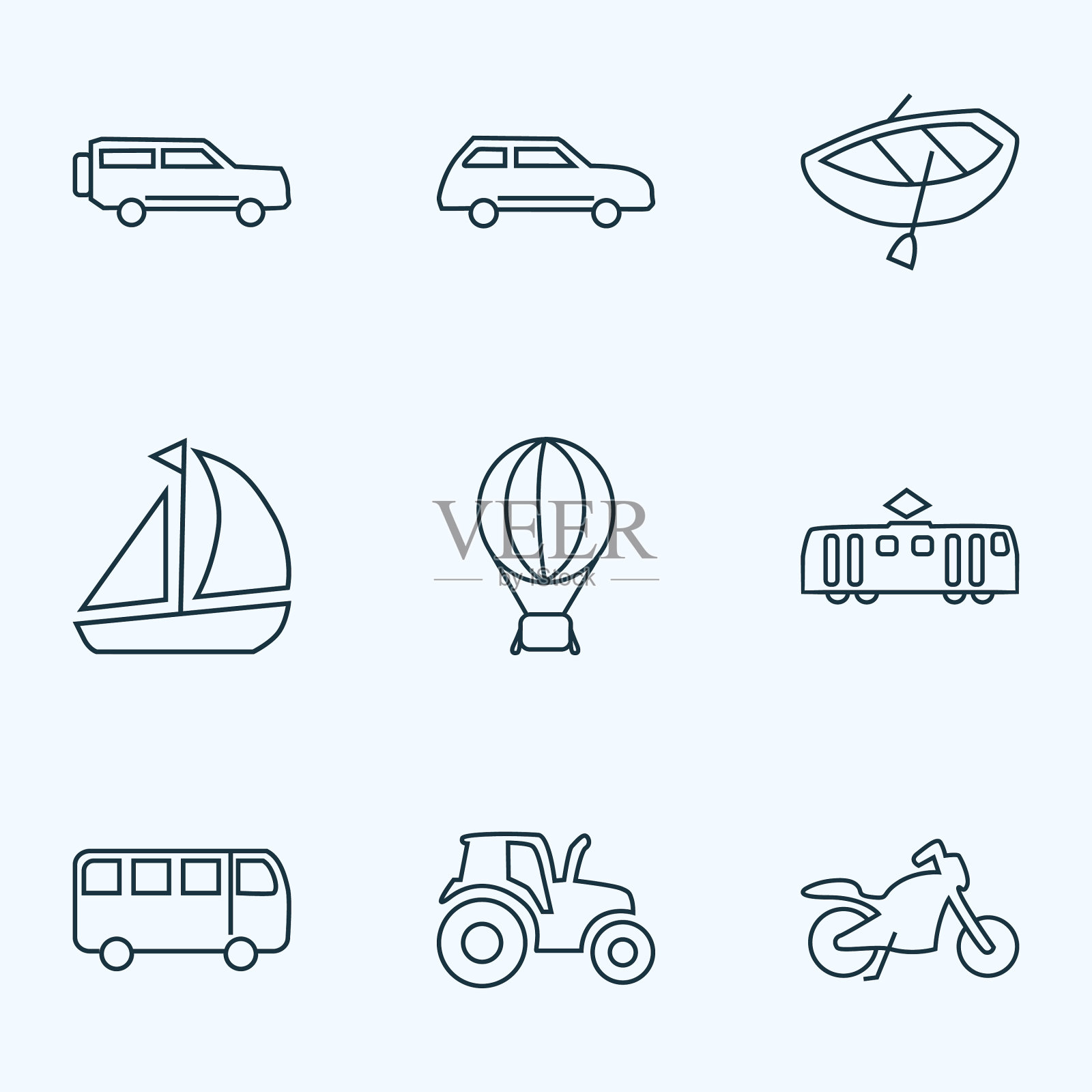 交通图标线风格设置与城市轿车巴士图标素材