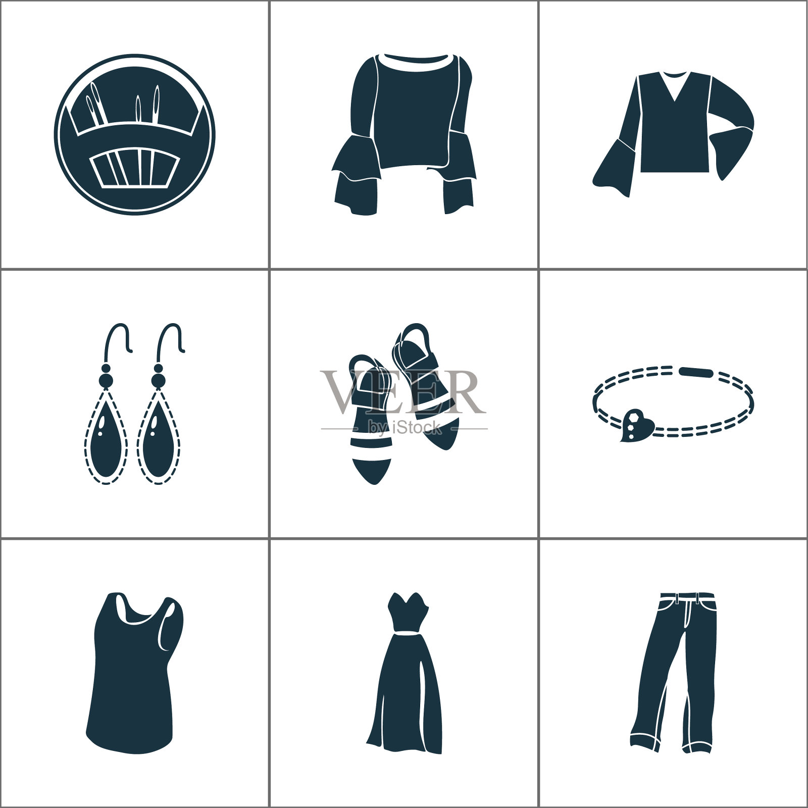 时尚设计图标设置无袖衬衫图标素材