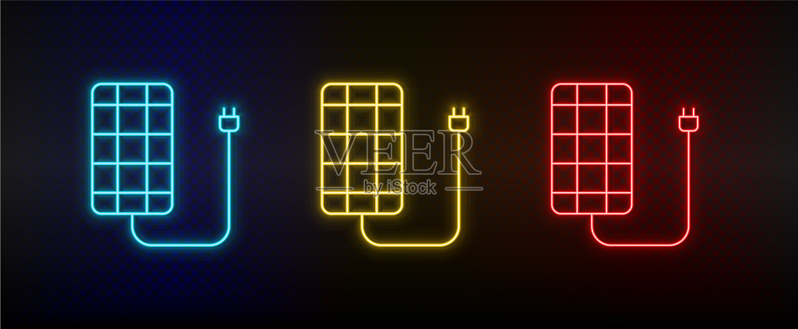 霓虹图标设置太阳能充电器设置红蓝色图标素材