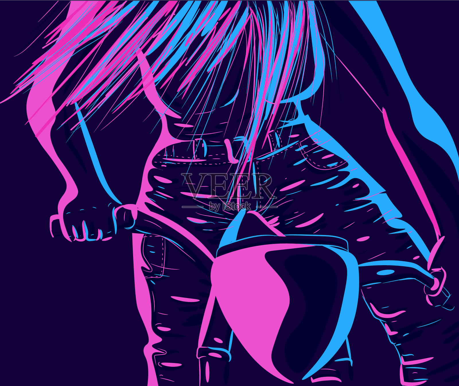 现代霓虹一个骑摩托车的女人插画图片素材