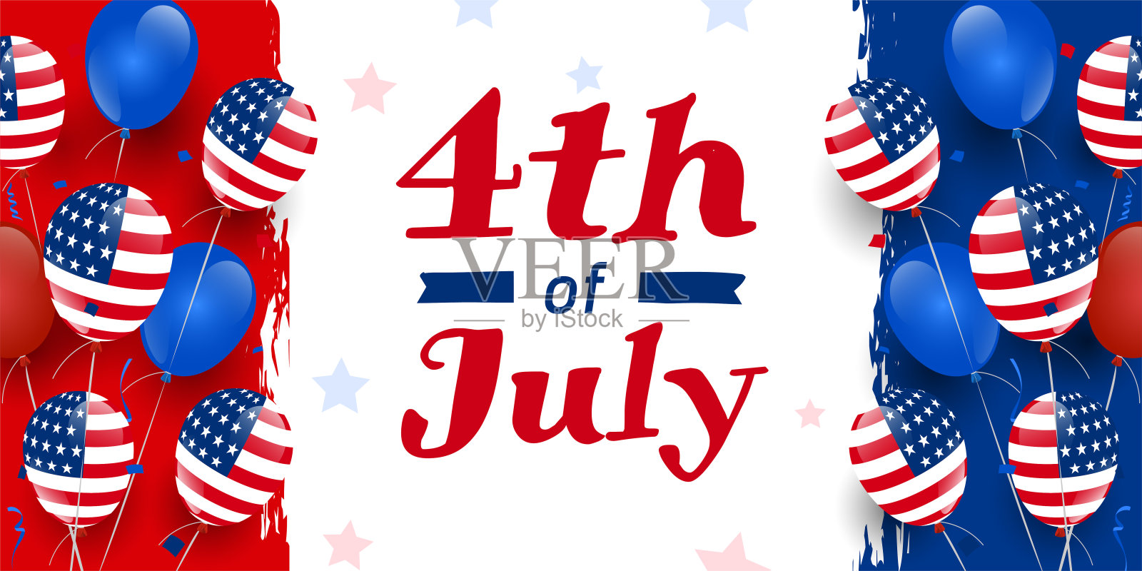 7月4日，美国独立日现代设计在现代，当代垃圾摇滚设计的背景与美国彩色气球。插画图片素材