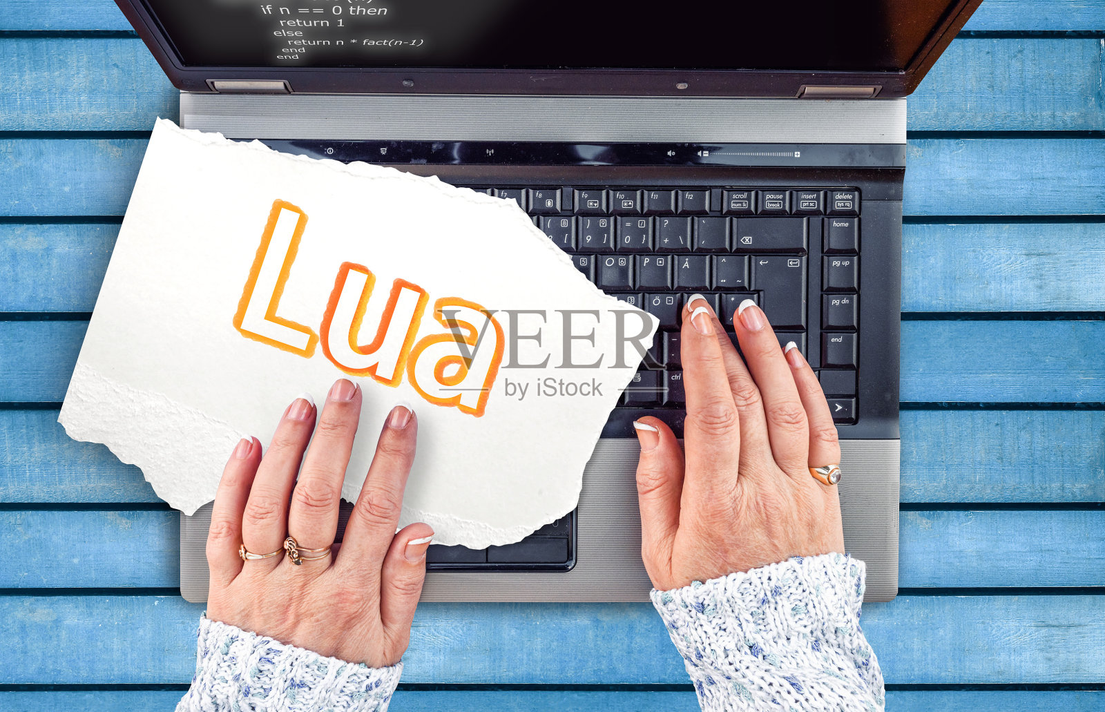 Word Lua在纸上和笔记本电脑上照片摄影图片