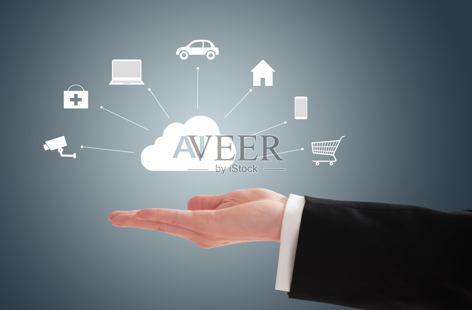 一手拿着云计算人工智能概念图照片摄影图片