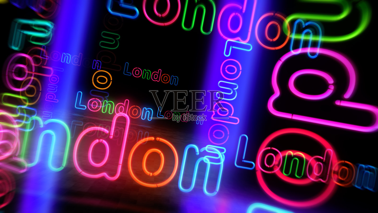 伦敦标志霓虹灯3d插图照片摄影图片